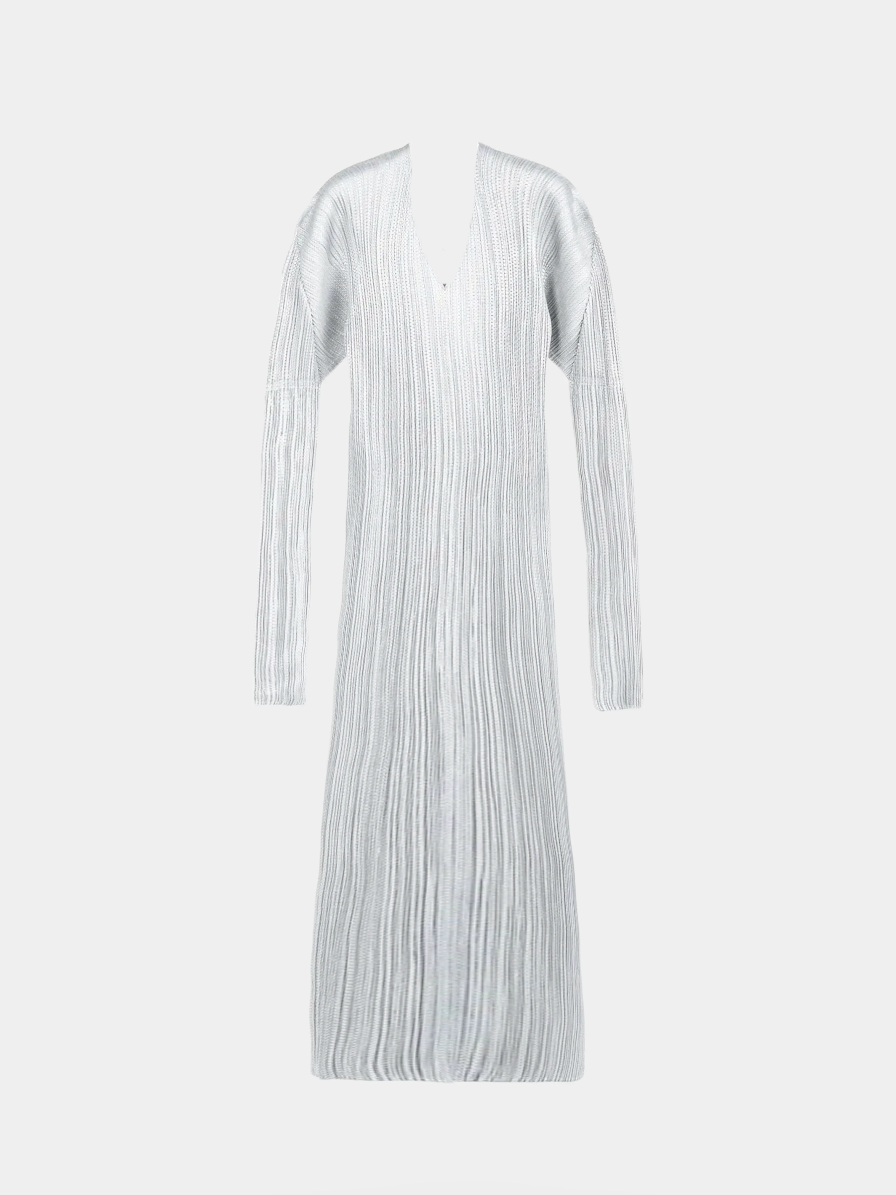 Issey Miyake Pleats Please 2000s Rare Archival Metallic Silver Maxi Dress