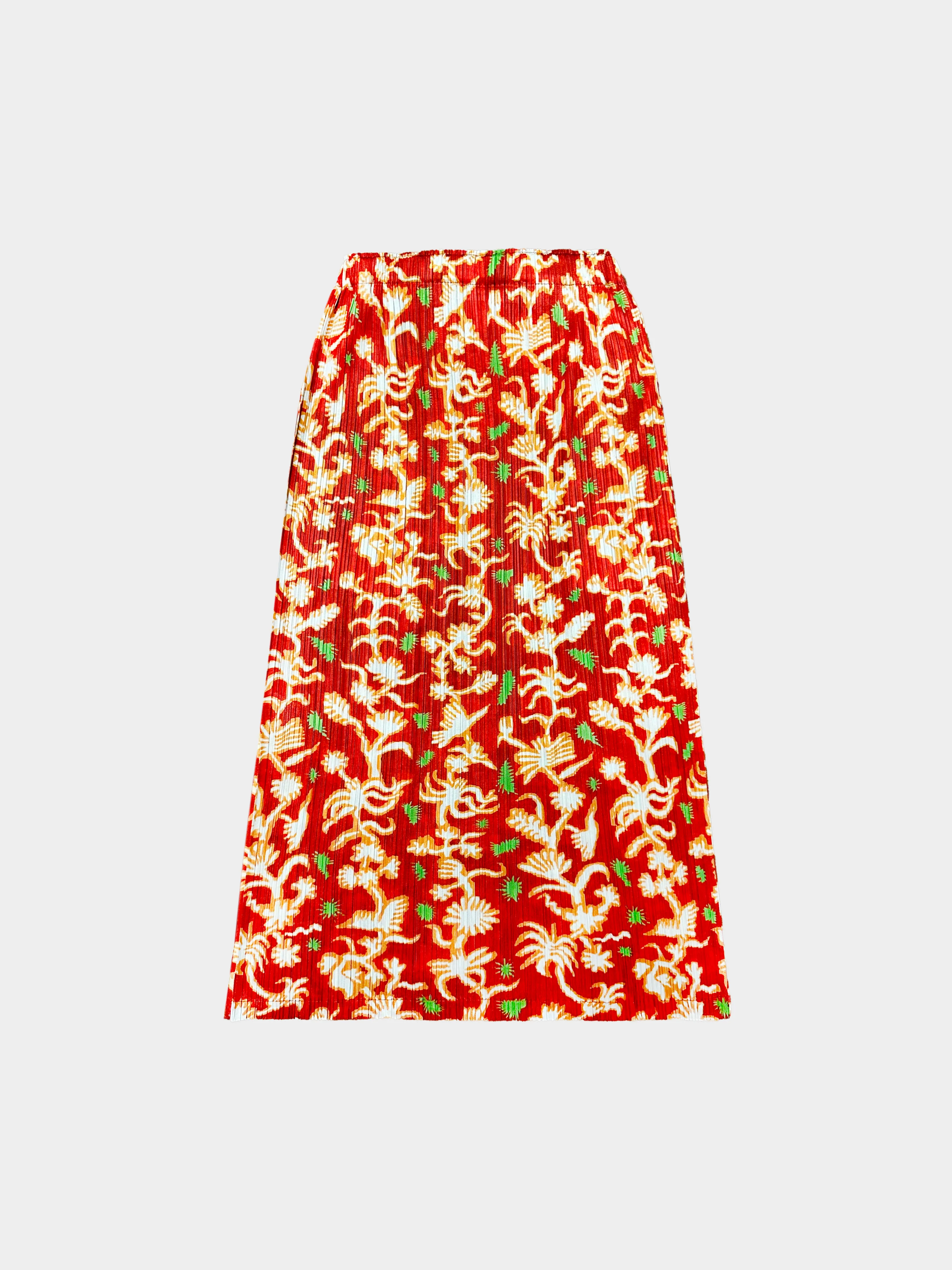 Issey Miyake Pleats Please 2000s Red Printed Skirt