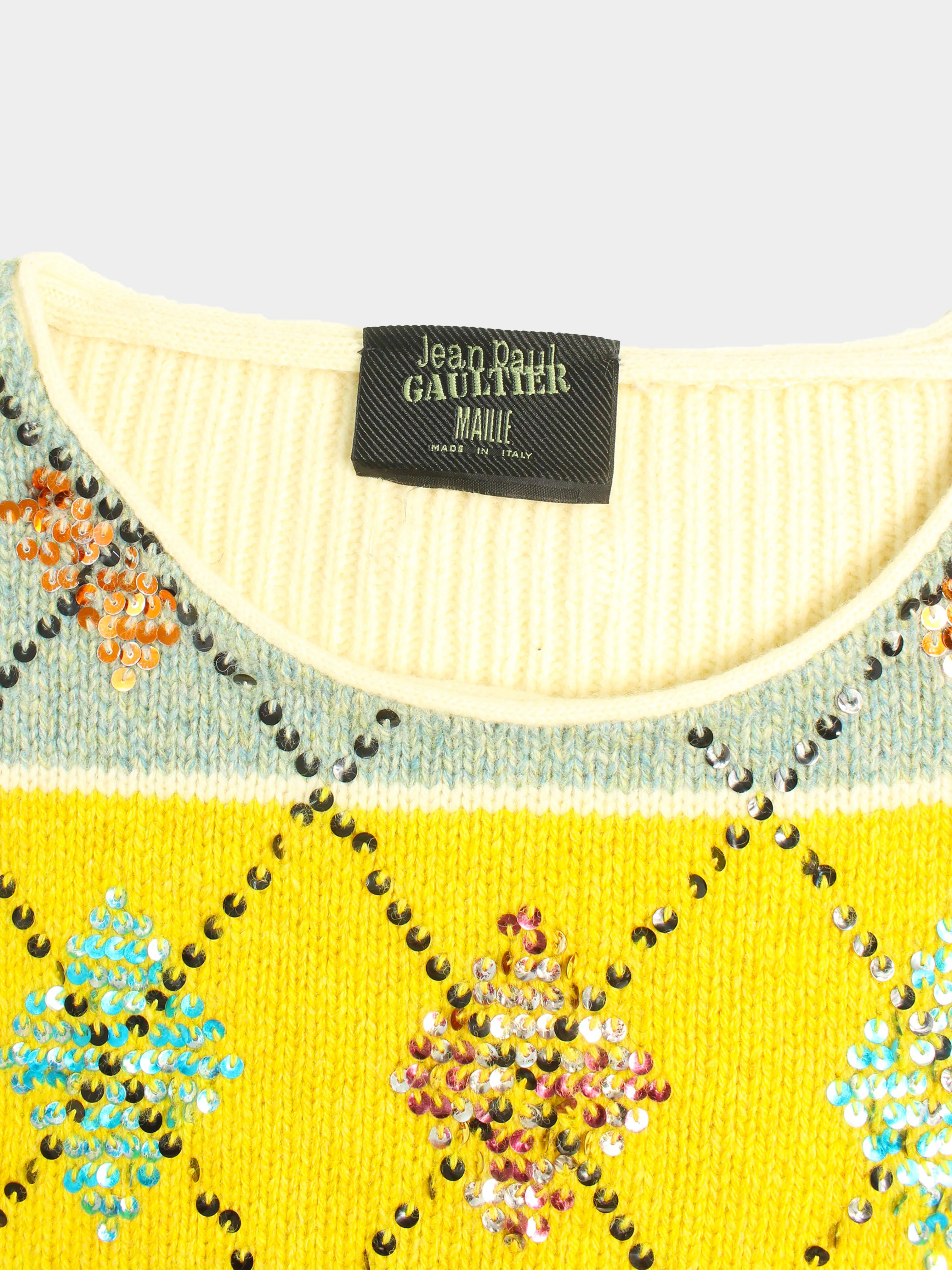 Jean Paul Gaultier 1990s MAILLE Sequined Knitted Sweater - Image 3