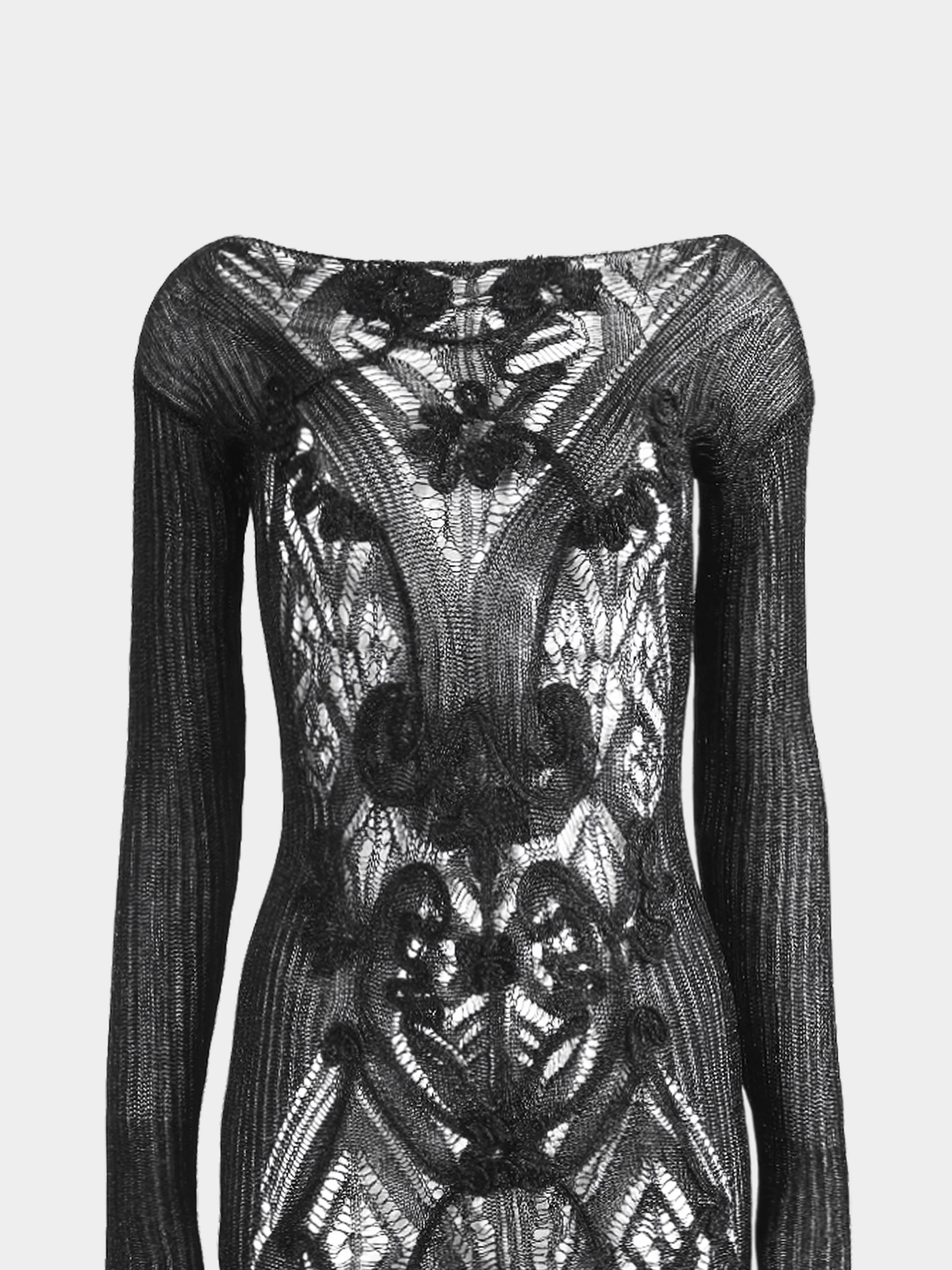 Jean Paul Gaultier 2000s Black Micro Cutout Knitted Mini Long Sleeved Dress - Image 3