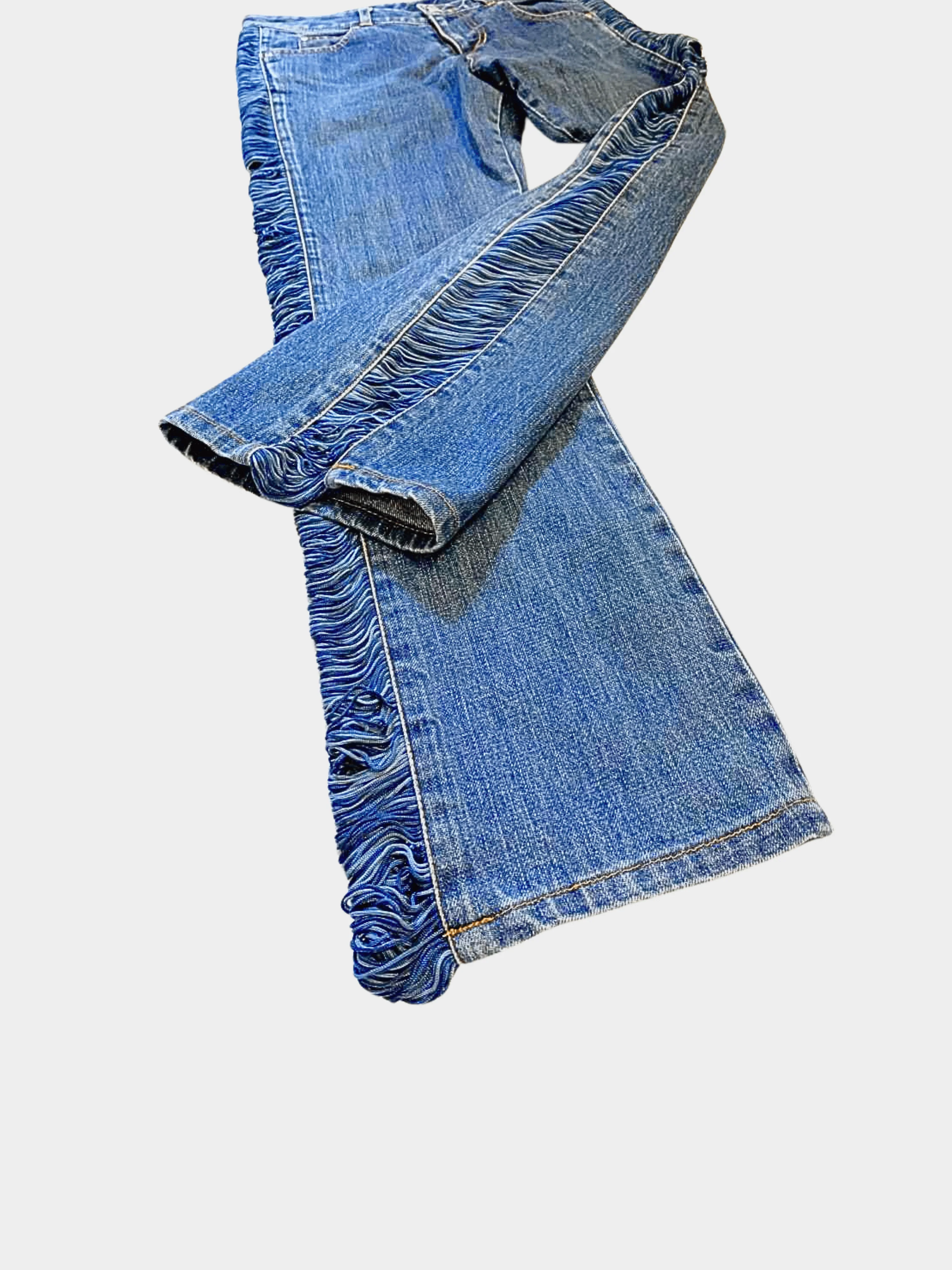 Jean Paul Gaultier 2000s Blue Denim Fringe Jeans - Image 3