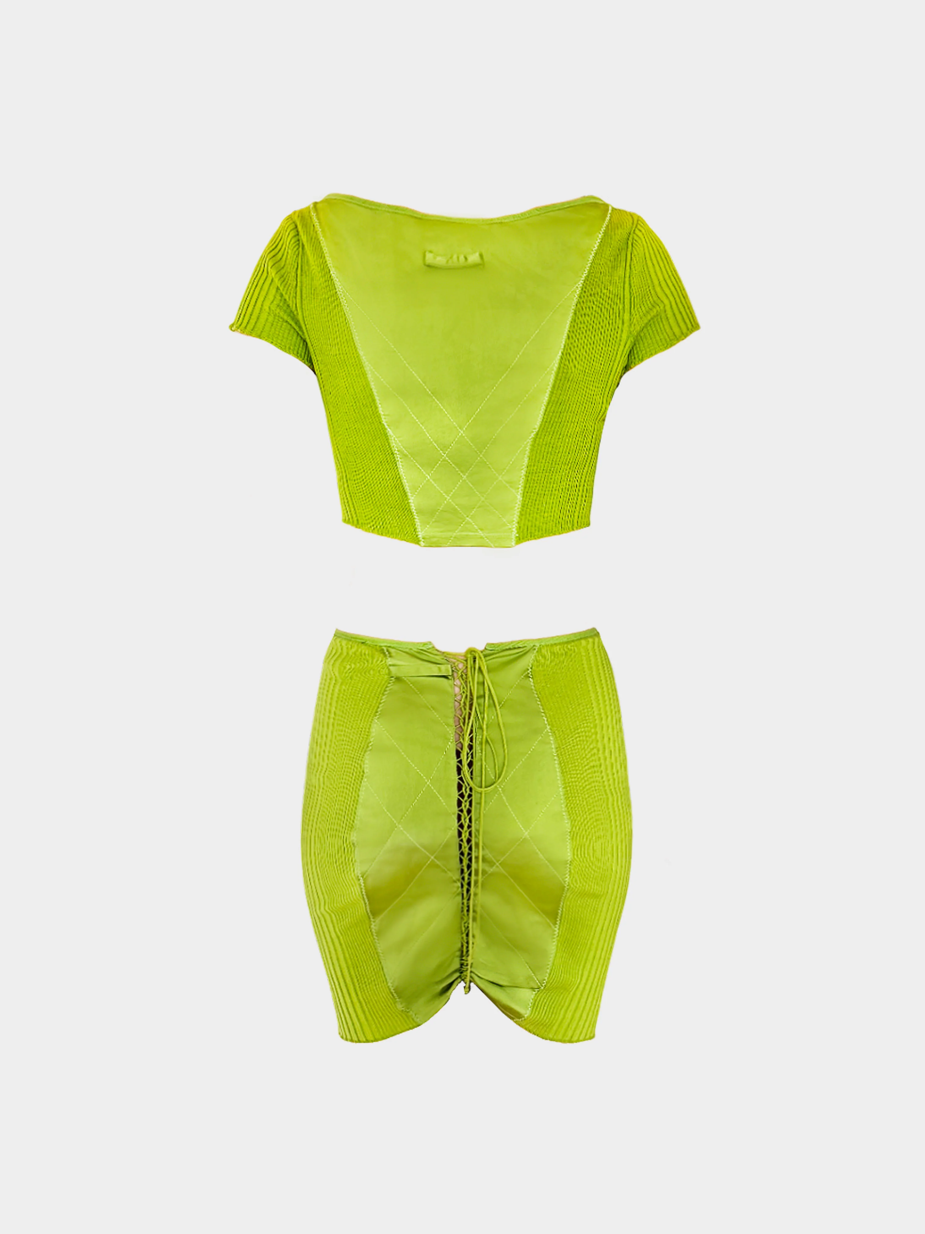 Jean Paul Gaultier 2000s Lime Green Knitted Top and Skirt Set - Image 2