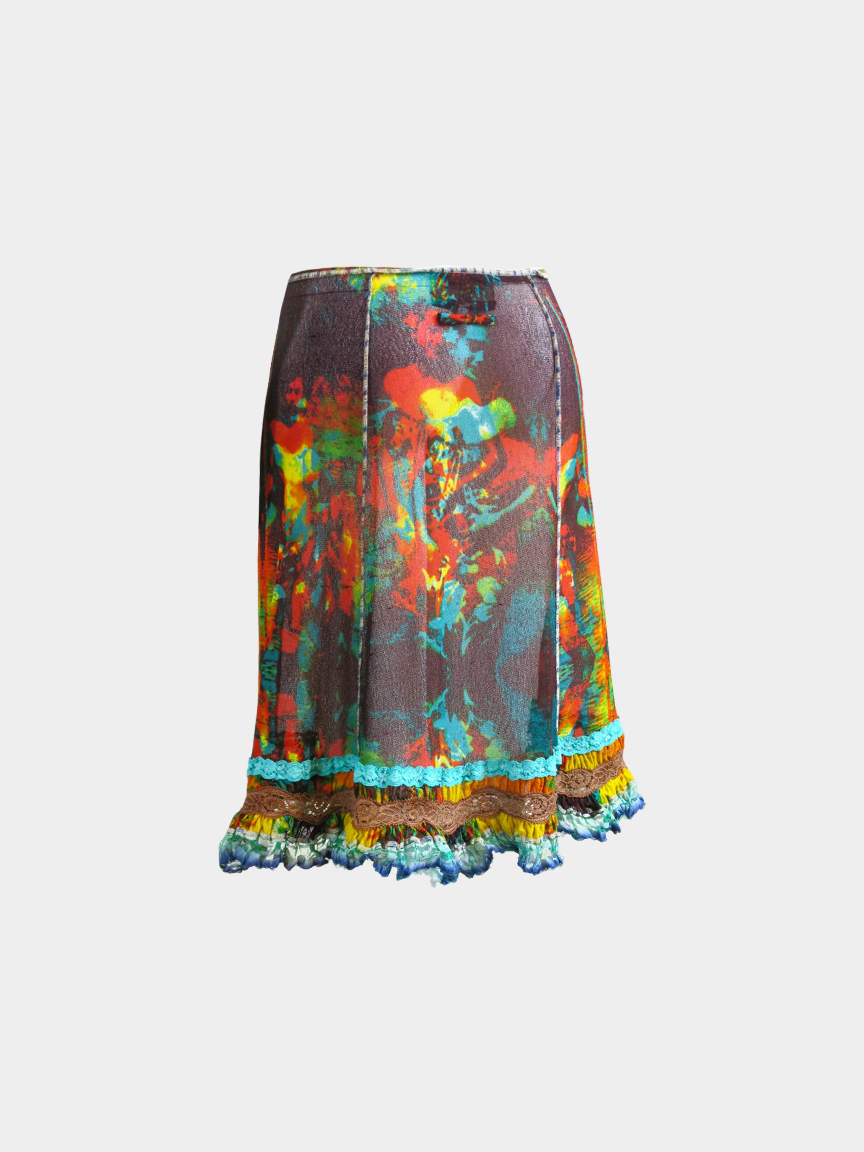 Jean Paul Gaultier SS 2000 Multicolor Psychedelic Portrait Print Skirt - Image 2