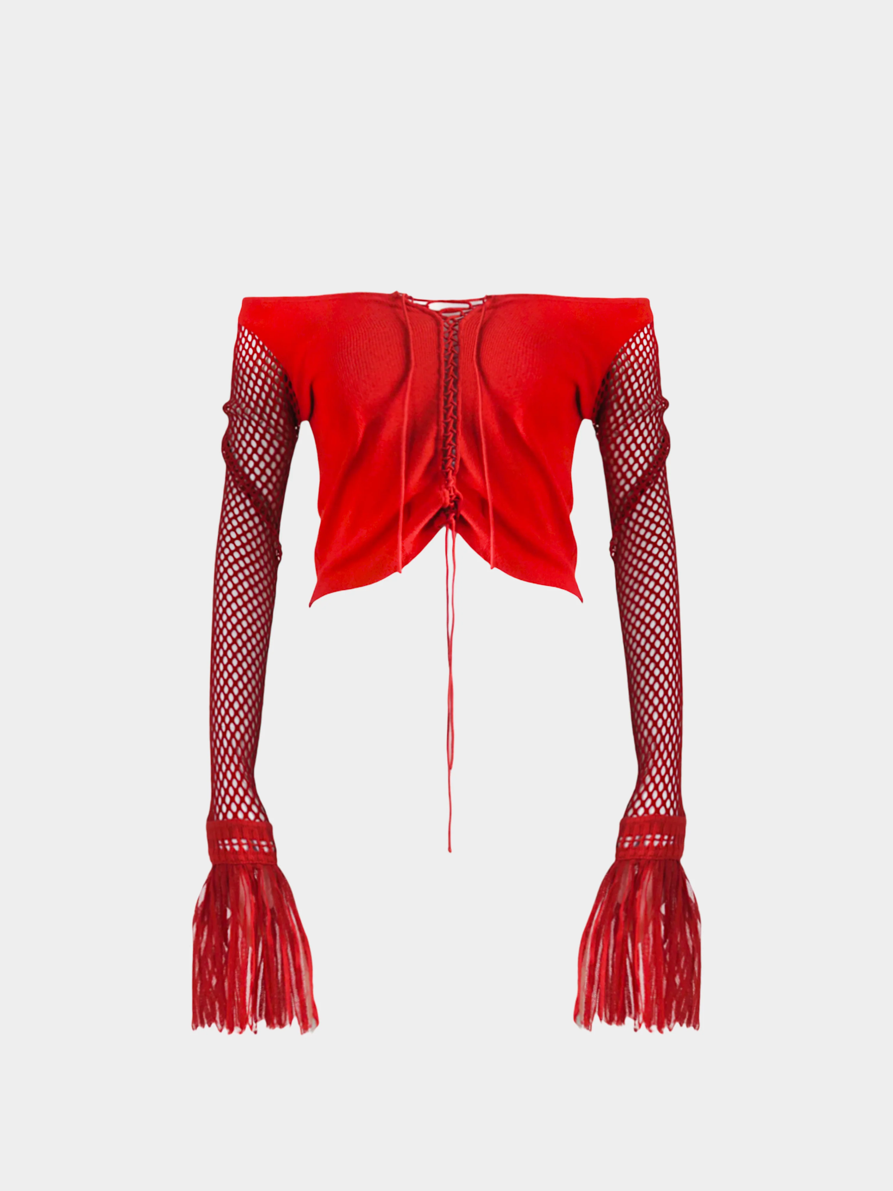 Jean Paul Gaultier 2000s Red Ribbed Crochet Net Sleeves with Tulle Cuffs