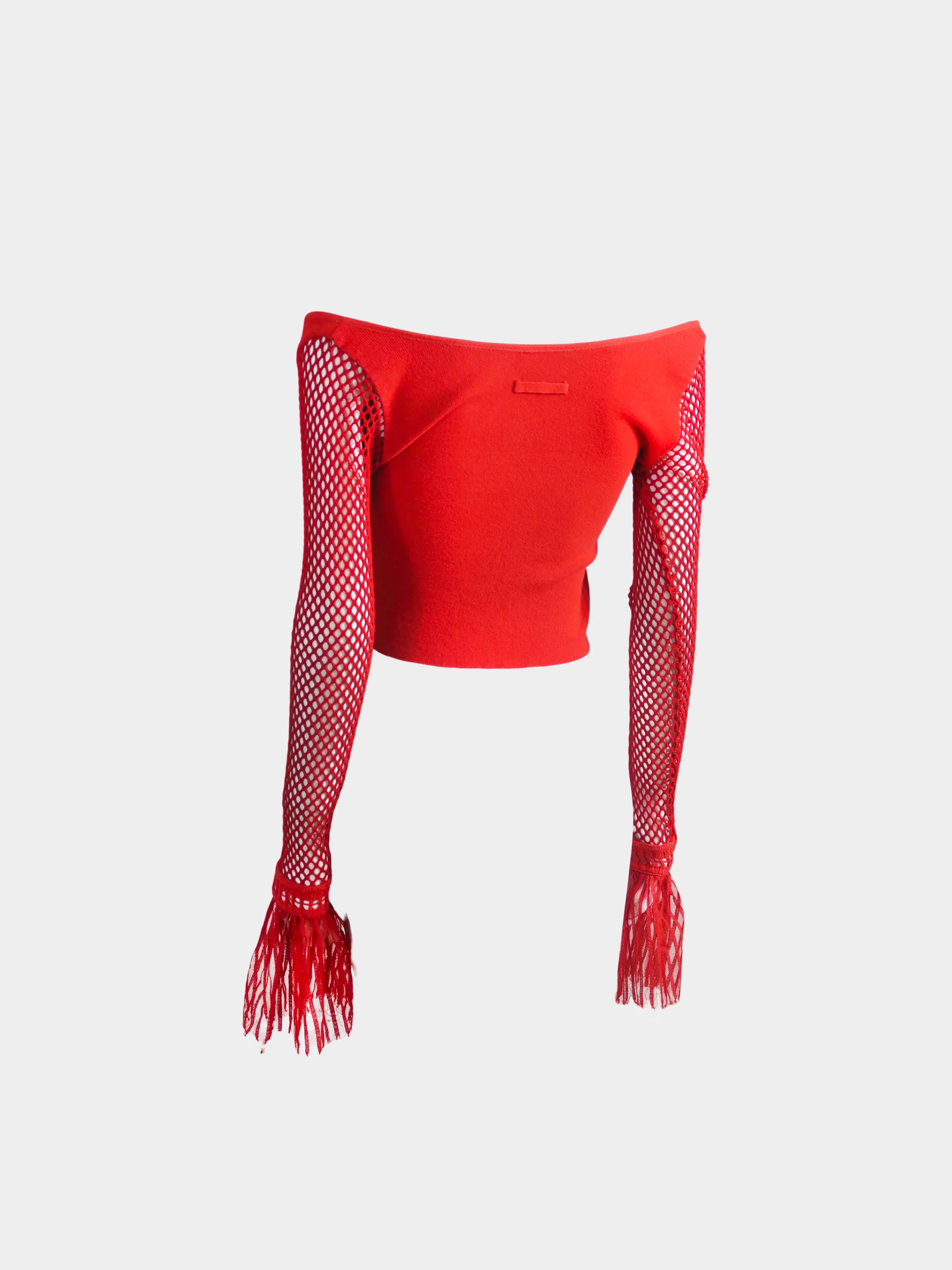 Jean Paul Gaultier 2000s Red Ribbed Crochet Net Sleeves with Tulle Cuffs - Image 3