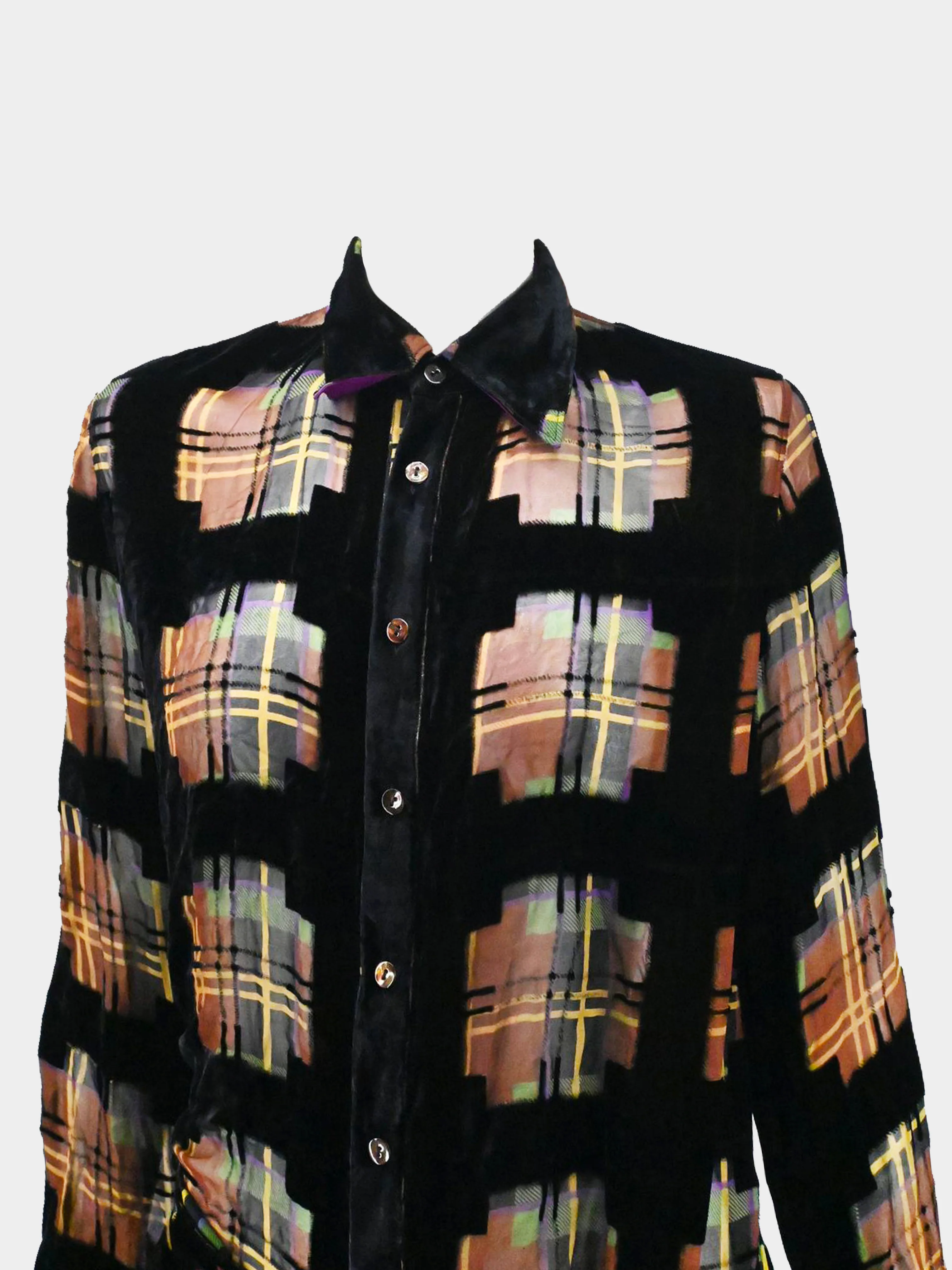Jean Paul Gaultier FW 2007-2008 Black Velvet and Multicolor Tartan Shirt Dress - Image 2