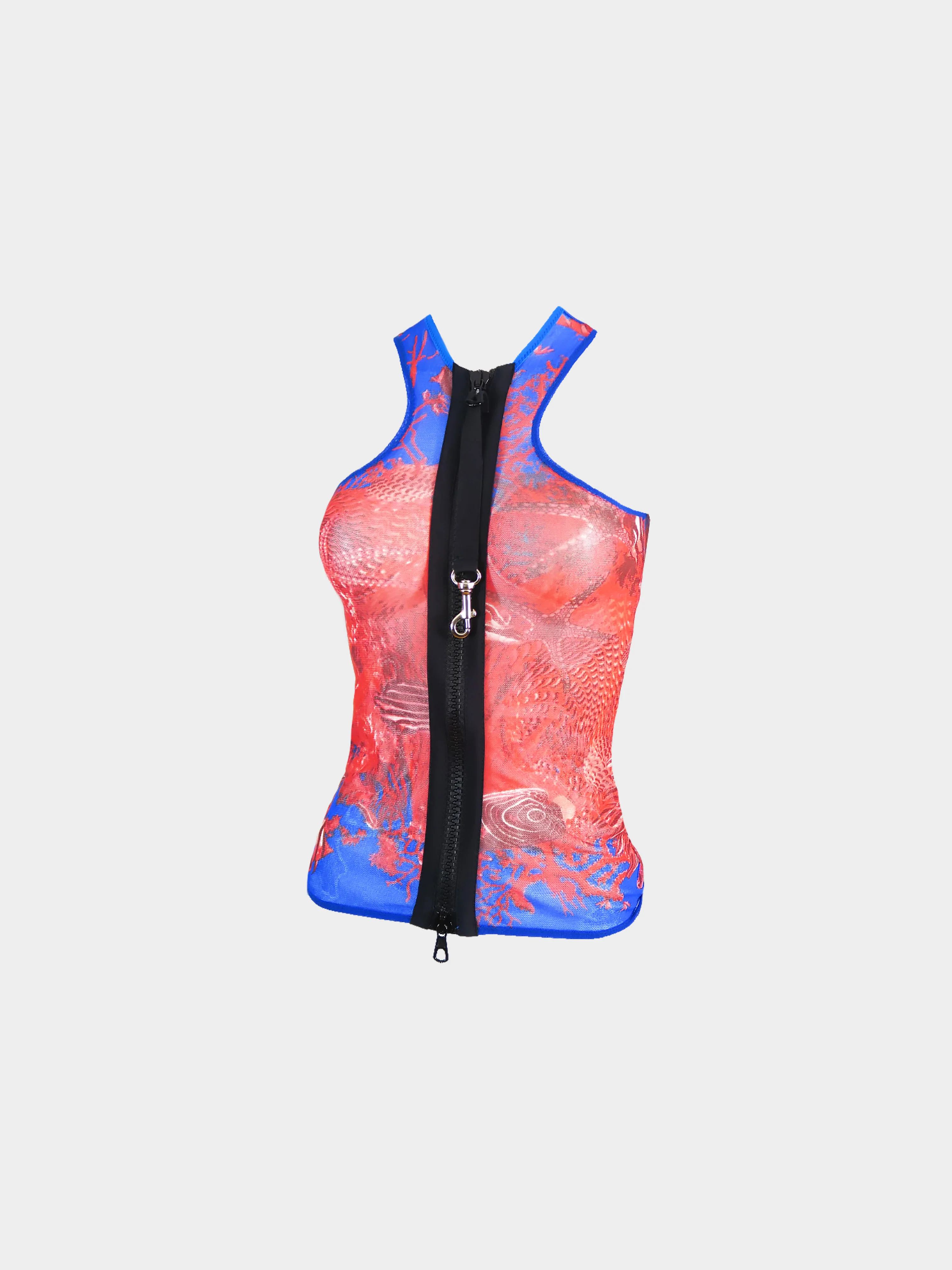 Jean Paul Gaultier SS 1998 Rare Sea Life Printed Mesh Front Zip Tank Top - Image 2