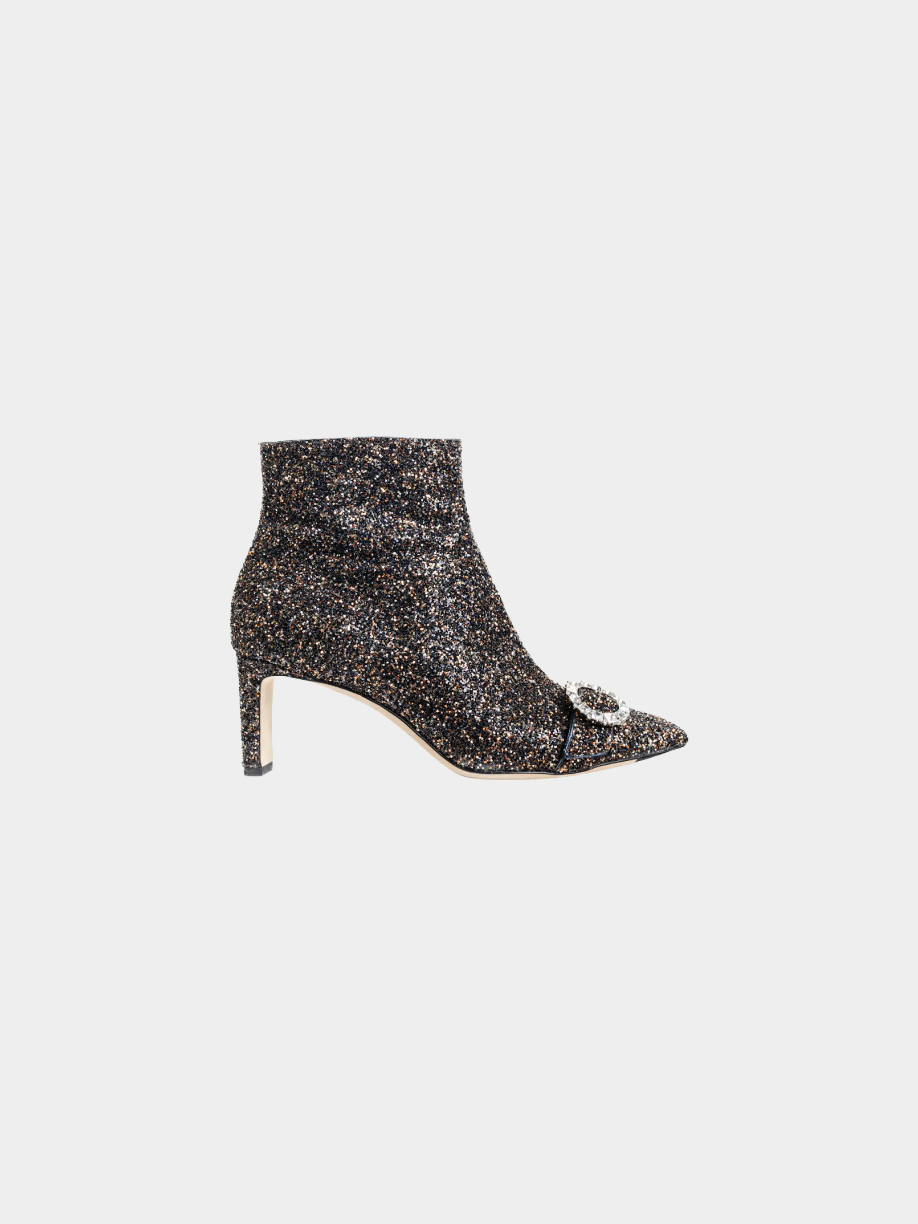 Jimmy Choo 2000s Hanover 65 Amethyst Mix Twinkle Glitter Buckled Booties