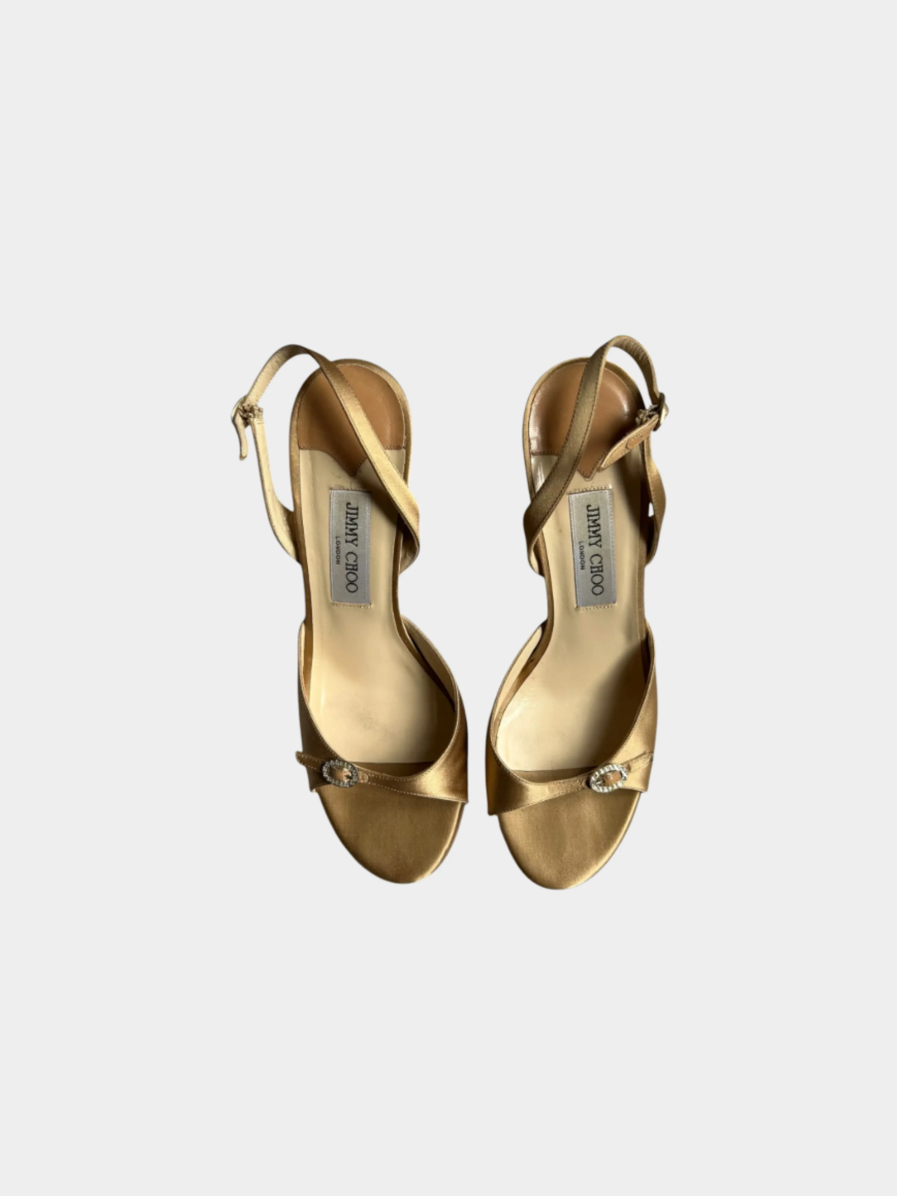 Jimmy Choo 2000s Satin Metallic Champagne Gold Heels - Image 2