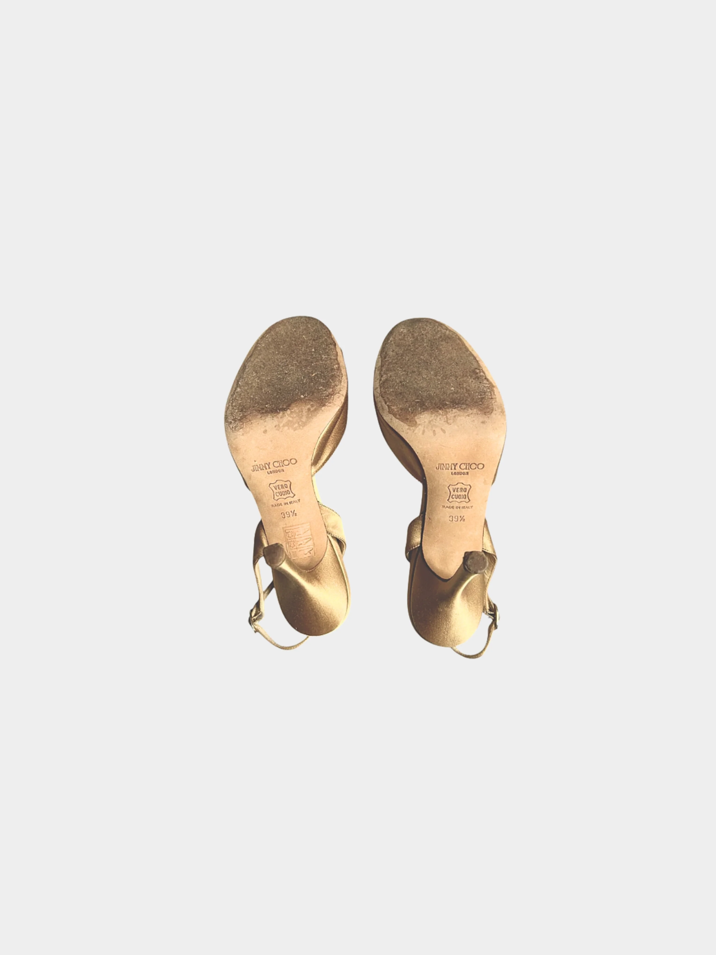 Jimmy Choo 2000s Satin Metallic Champagne Gold Heels - Image 4