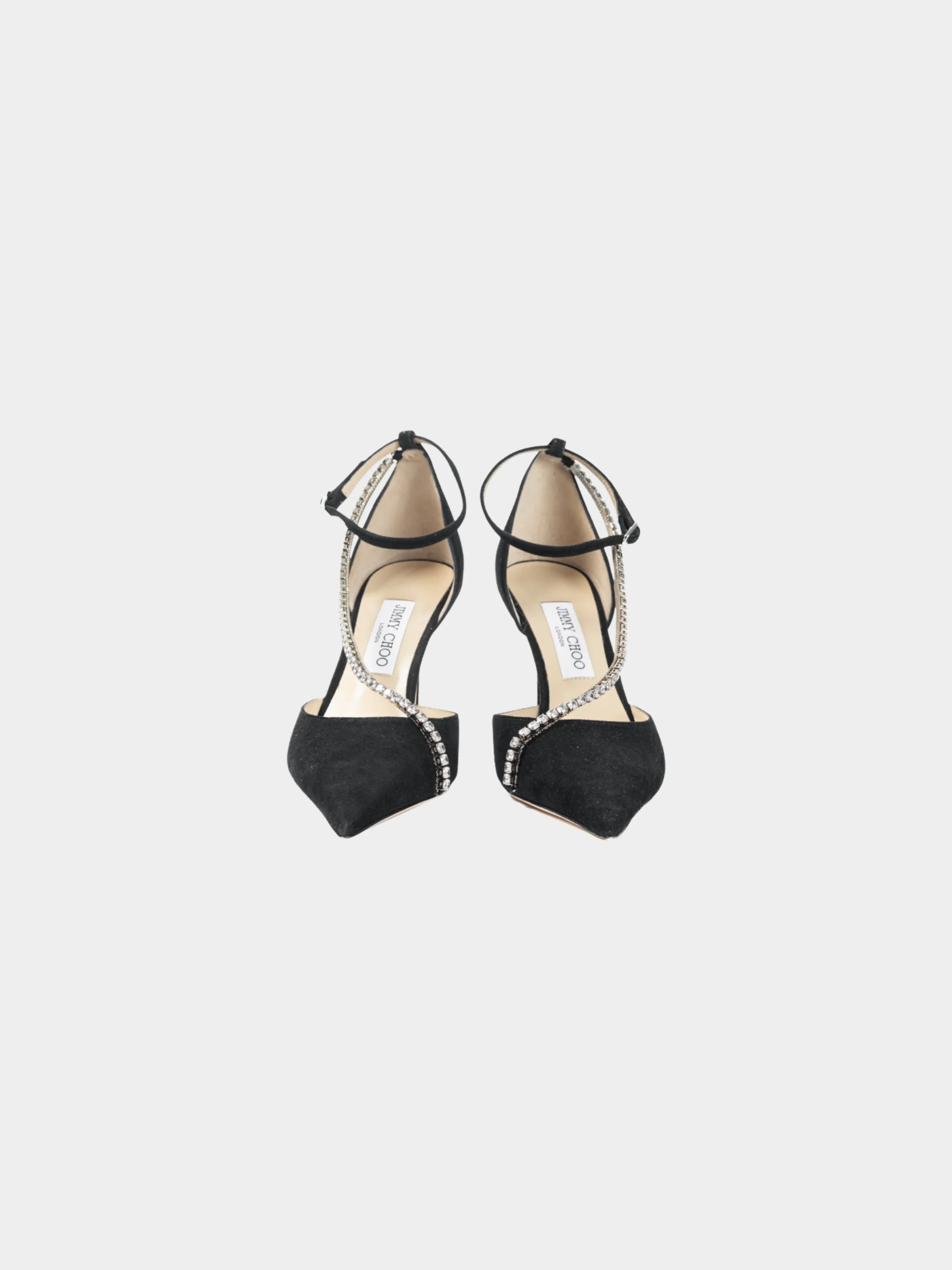 Jimmy Choo 2000s Talika 85 Black Suede Crystal-Chain Pumps - Image 2