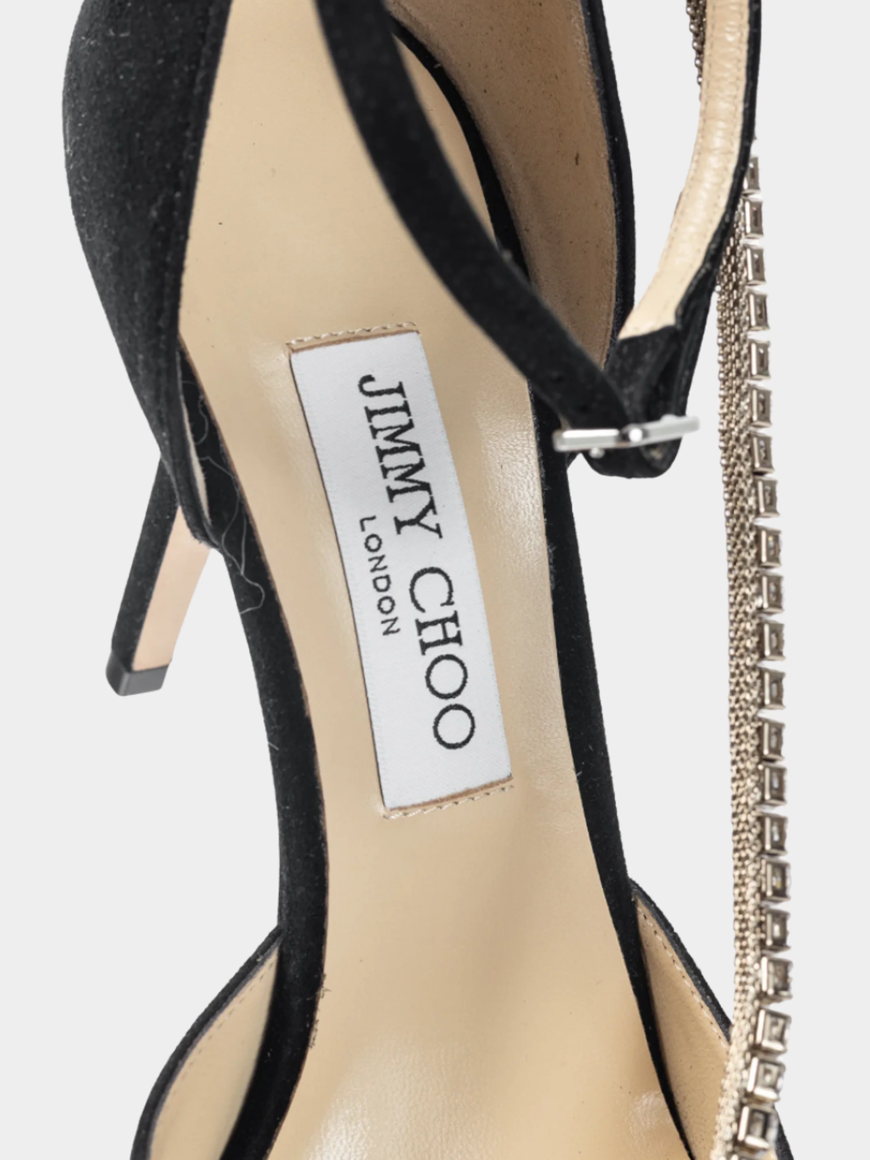 Jimmy Choo 2000s Talika 85 Black Suede Crystal-Chain Pumps - Image 6