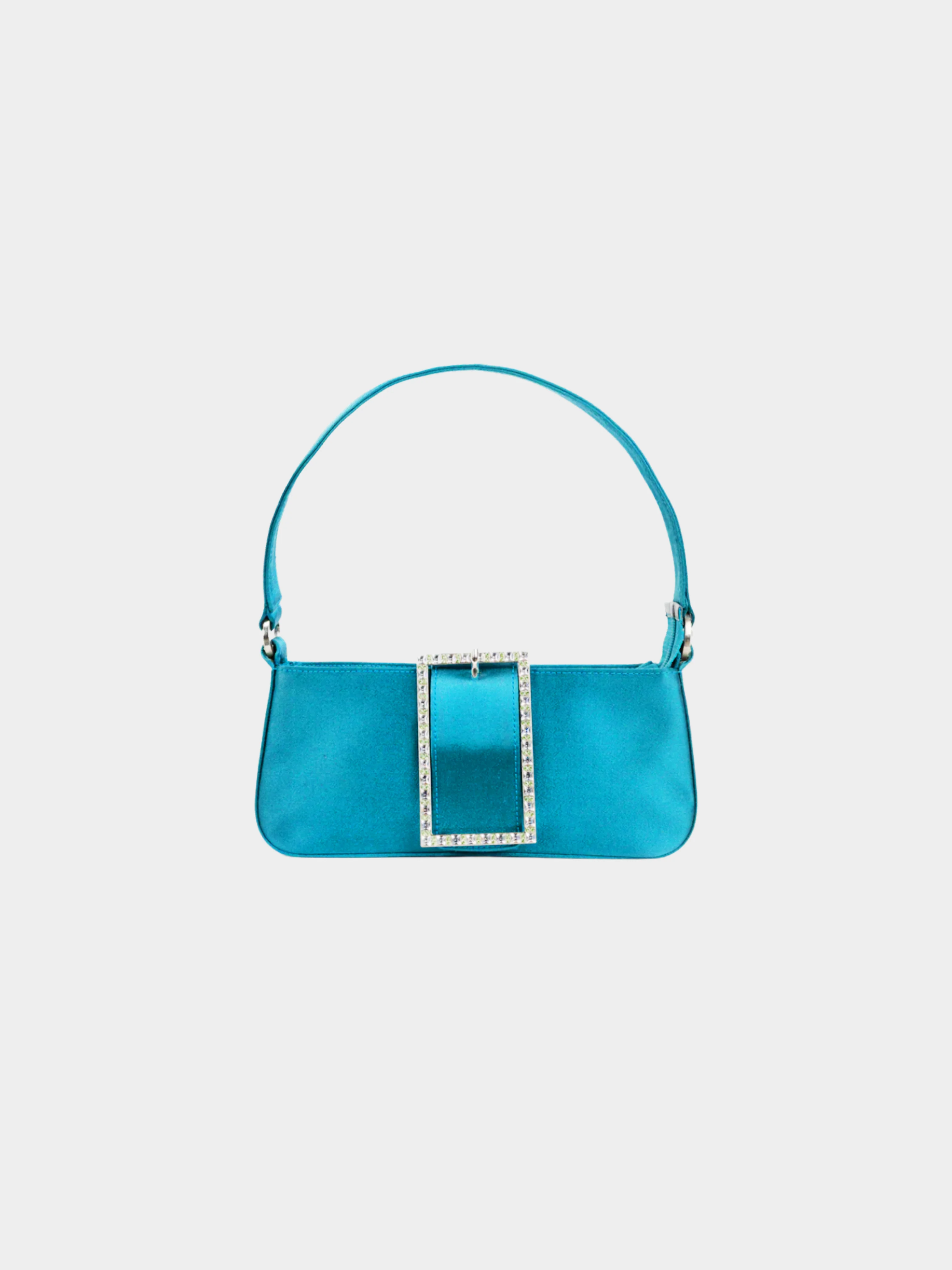 Jimmy Choo 2000s Teal Satin Crystal-Buckle Baguette