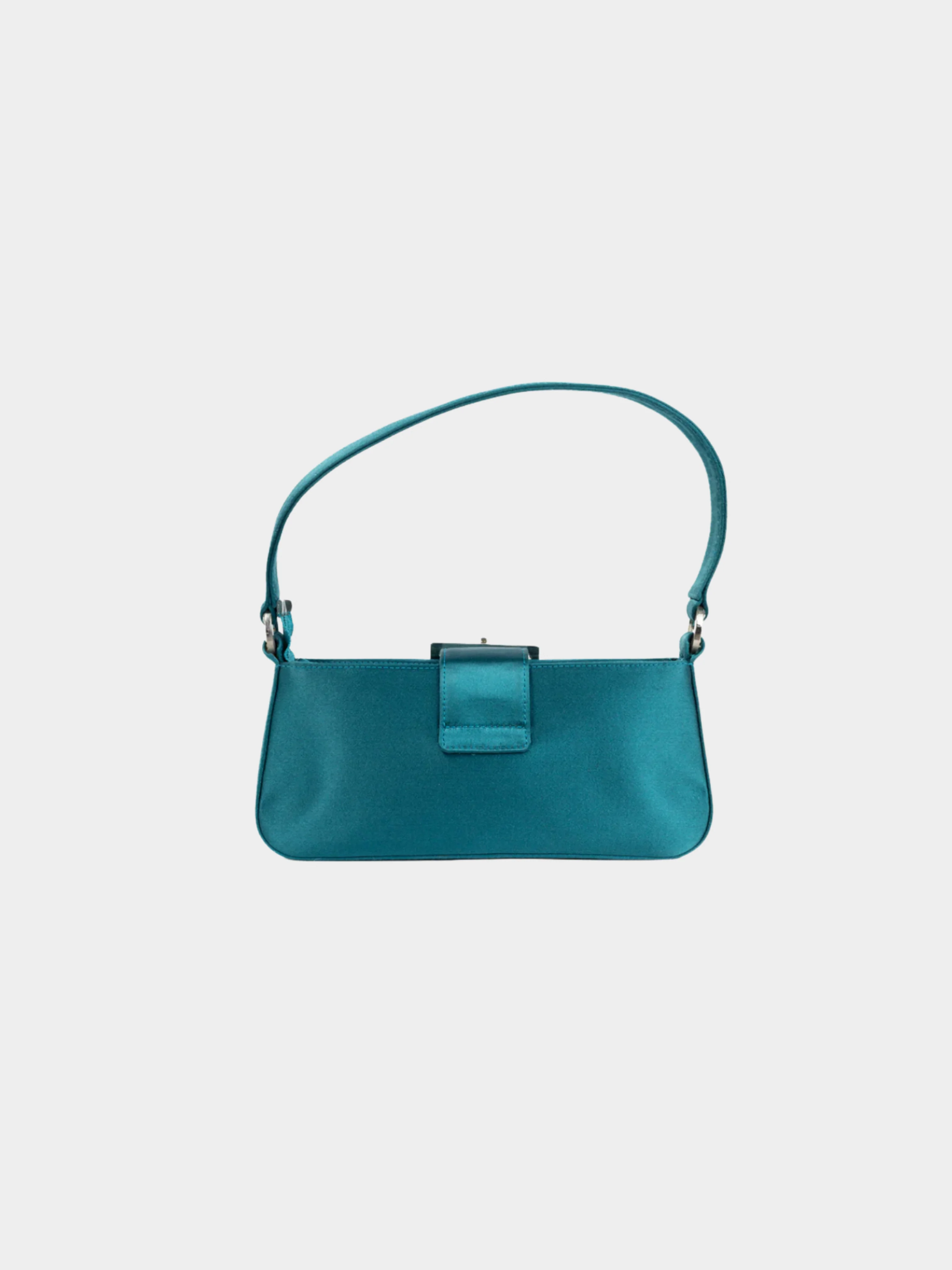 Jimmy Choo 2000s Teal Satin Crystal-Buckle Baguette - Image 2