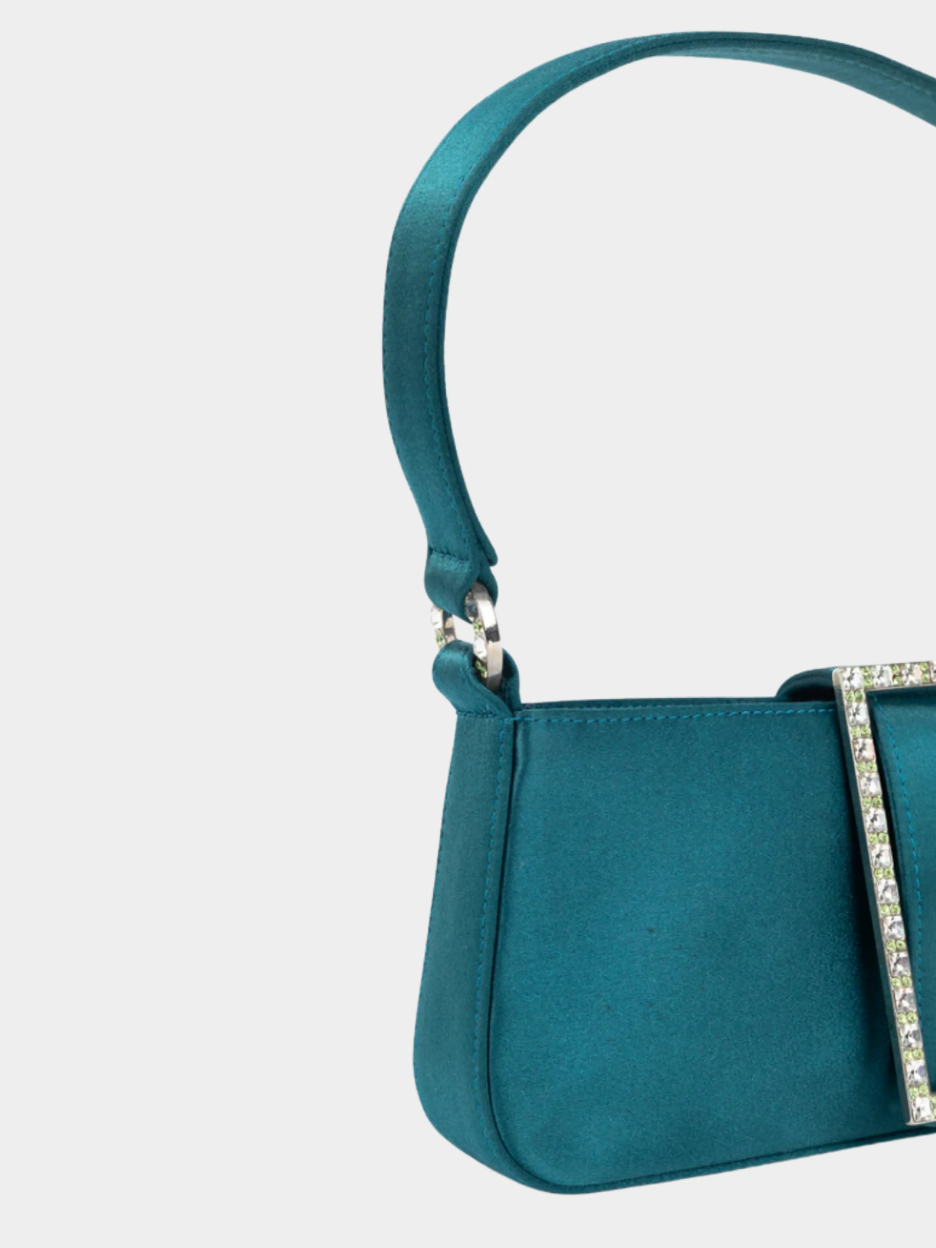 Jimmy Choo 2000s Teal Satin Crystal-Buckle Baguette - Image 4
