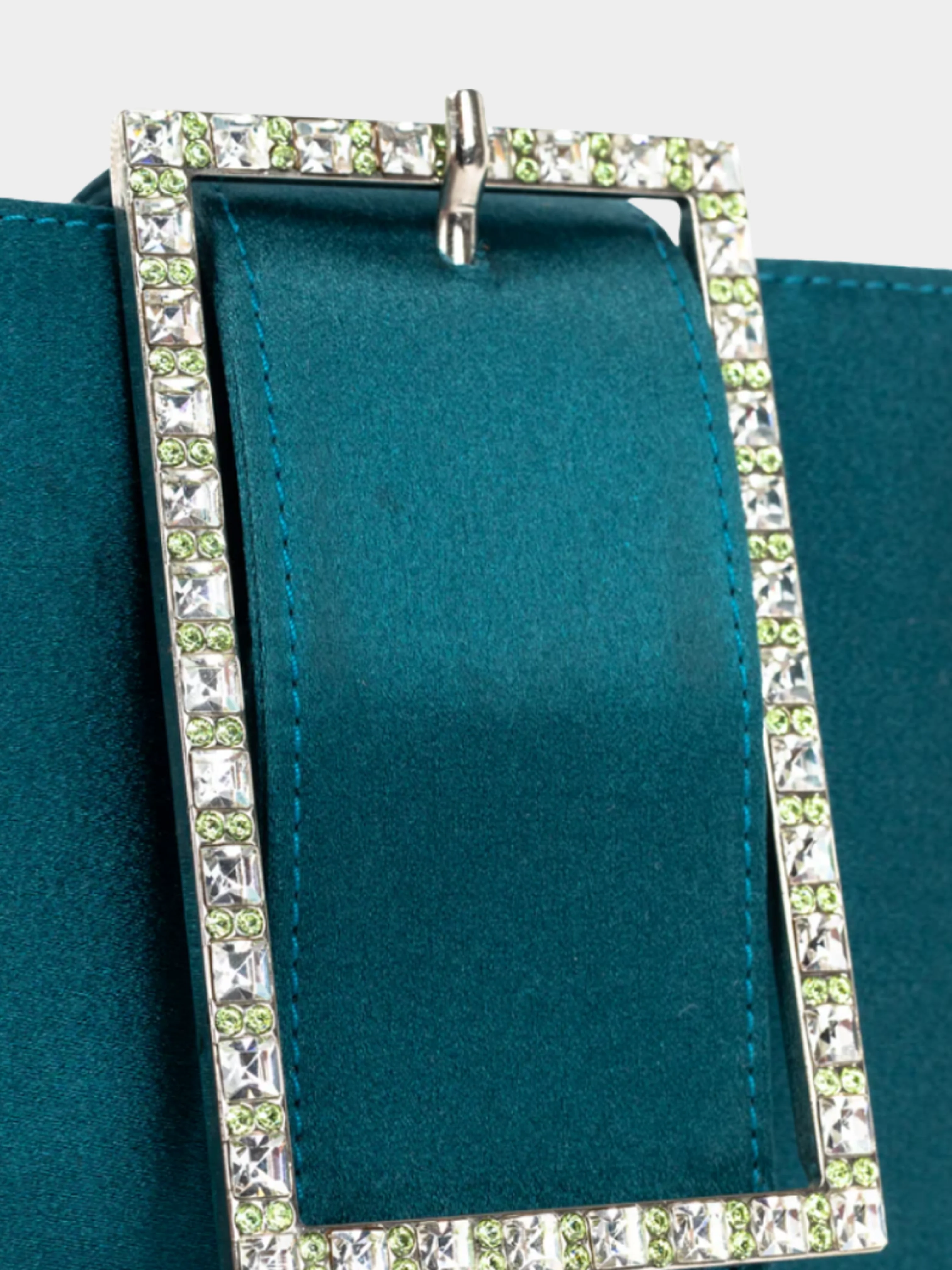 Jimmy Choo 2000s Teal Satin Crystal-Buckle Baguette - Image 5