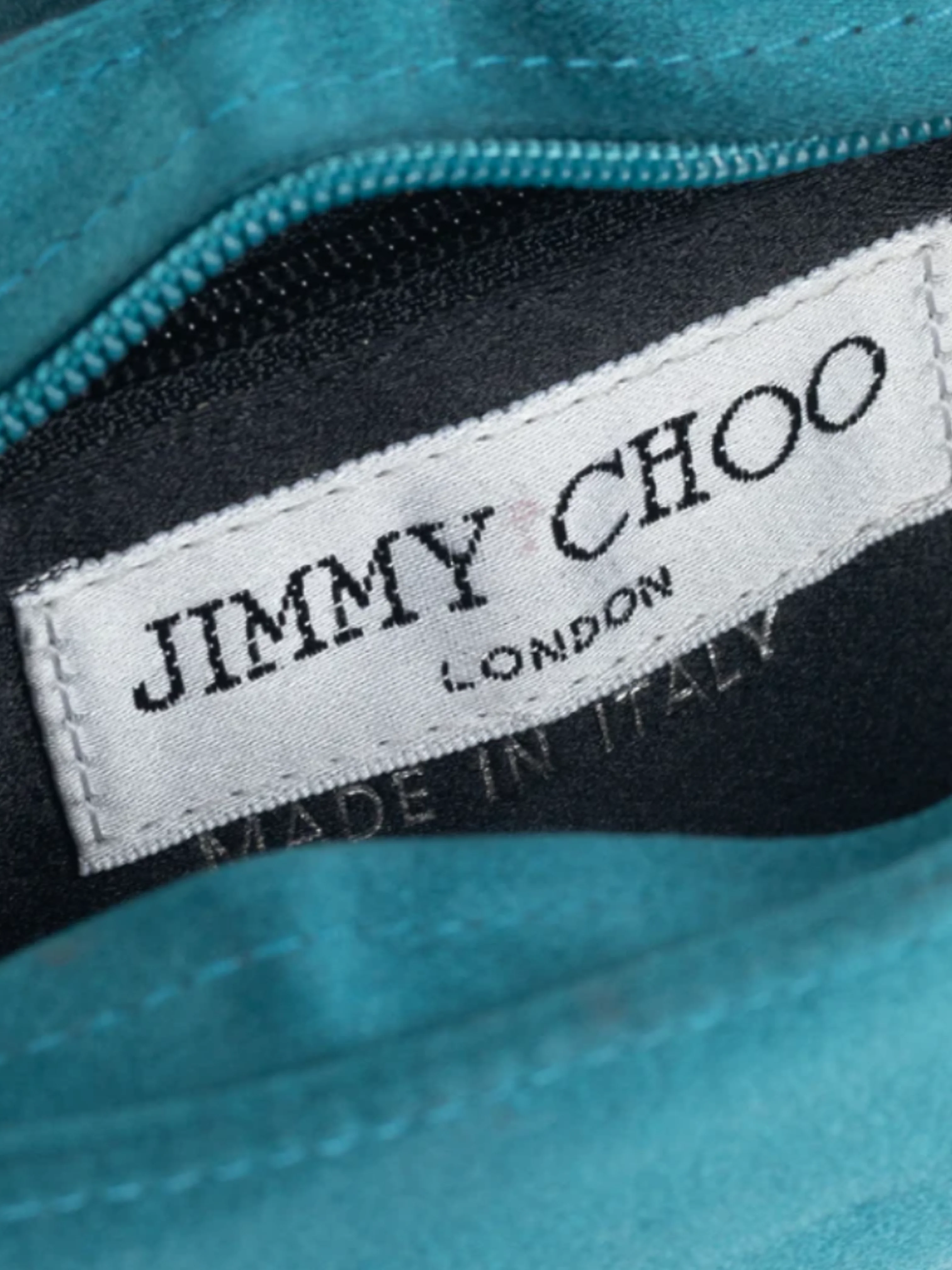 Jimmy Choo 2000s Teal Satin Crystal-Buckle Baguette - Image 6
