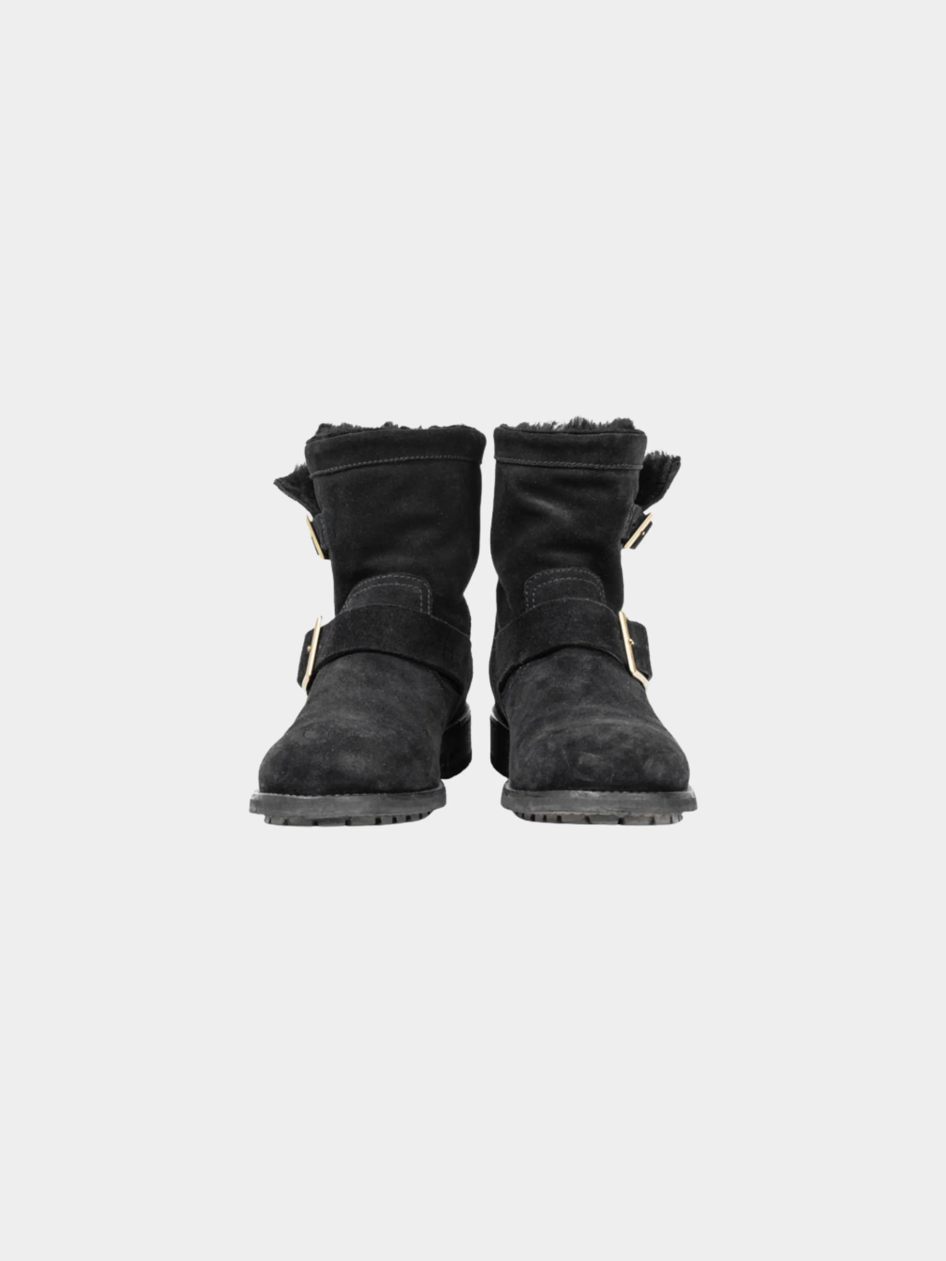 Jimmy Choo 2000s Youth Black Suede Buckled Moto Ankle Boots - Image 2