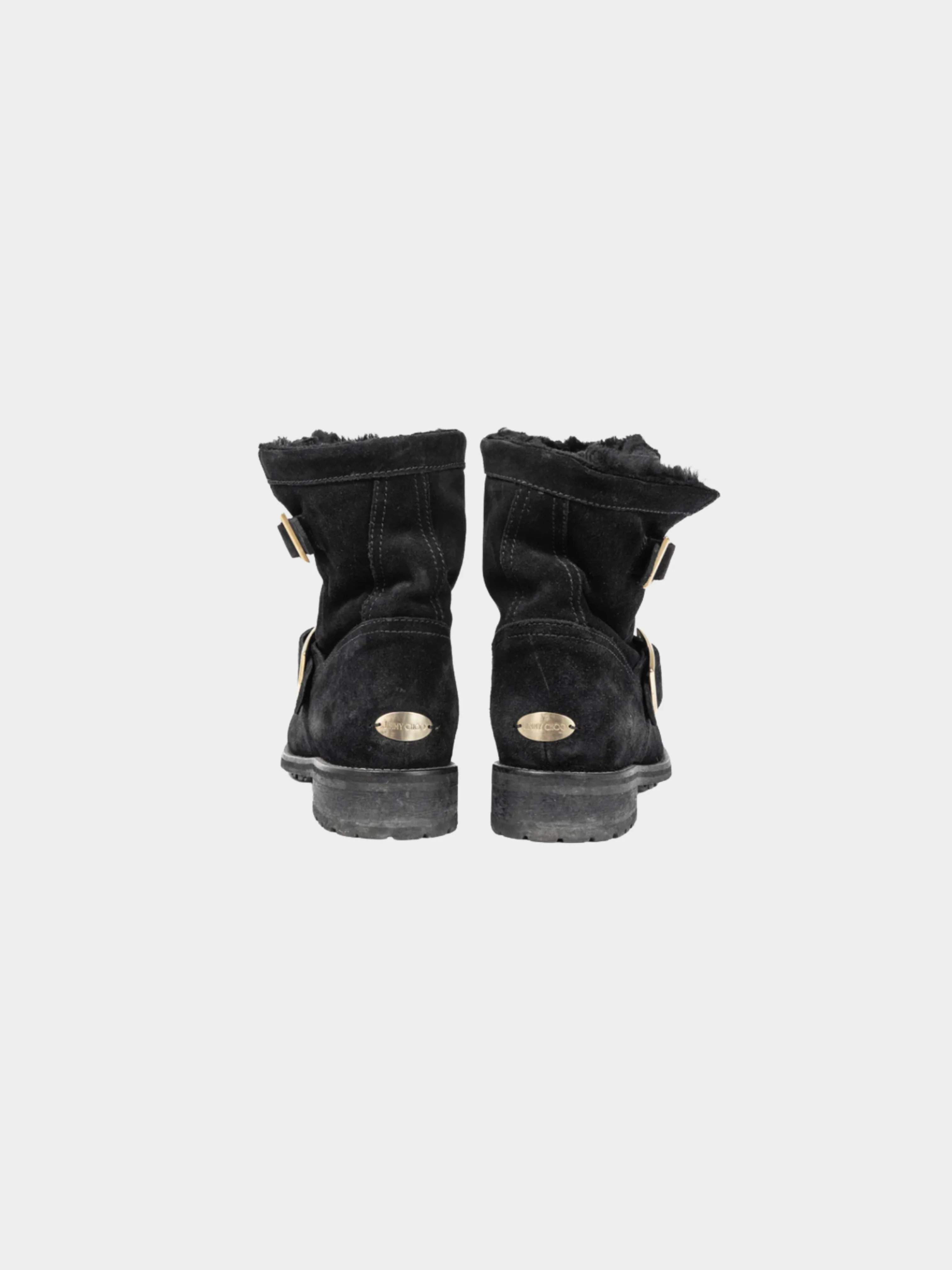 Jimmy Choo 2000s Youth Black Suede Buckled Moto Ankle Boots - Image 3