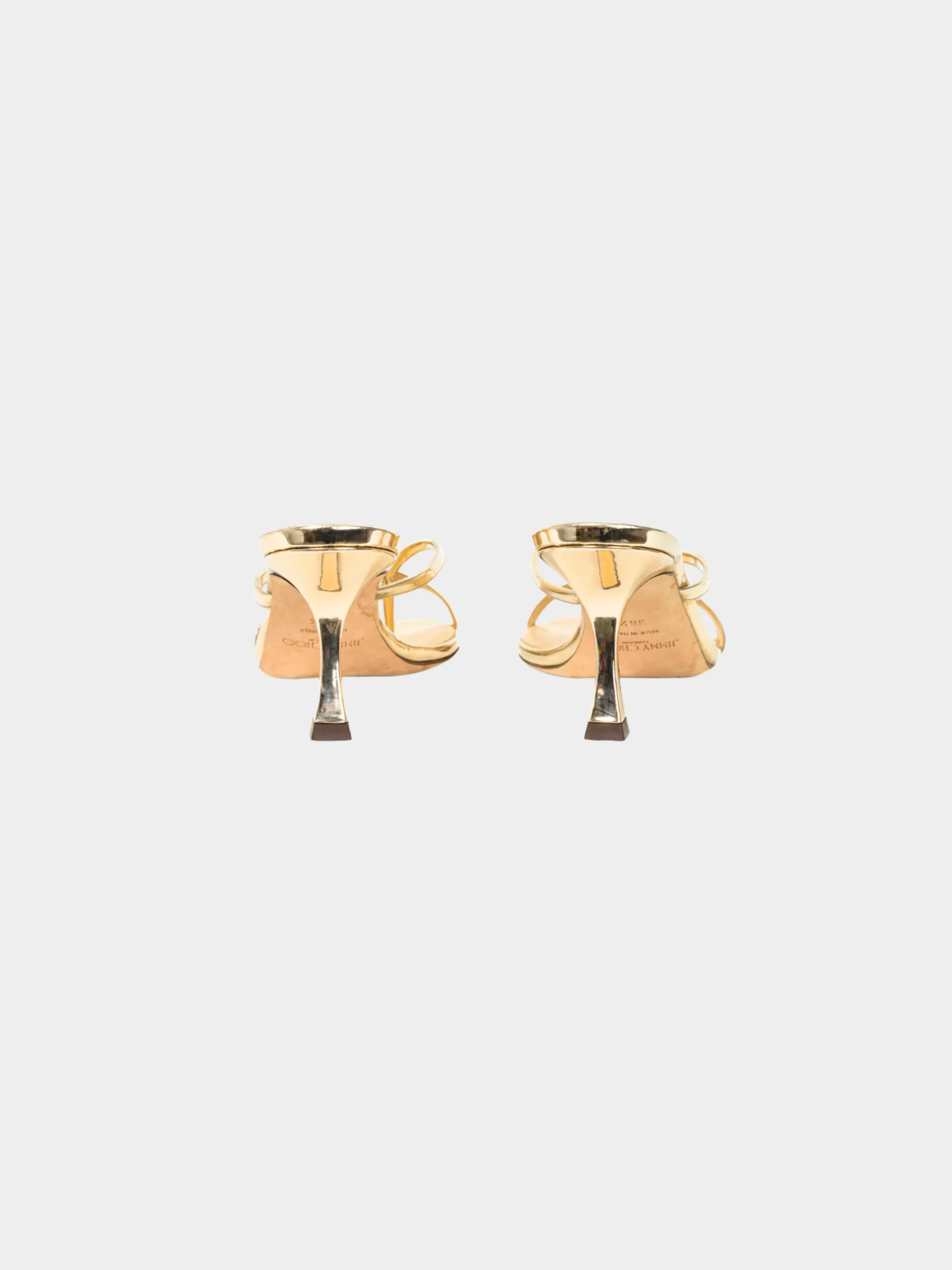 Jimmy Choo 2022 Maelie 70 Gold Patent Leather Square-Toe Thong Sandals - Image 3
