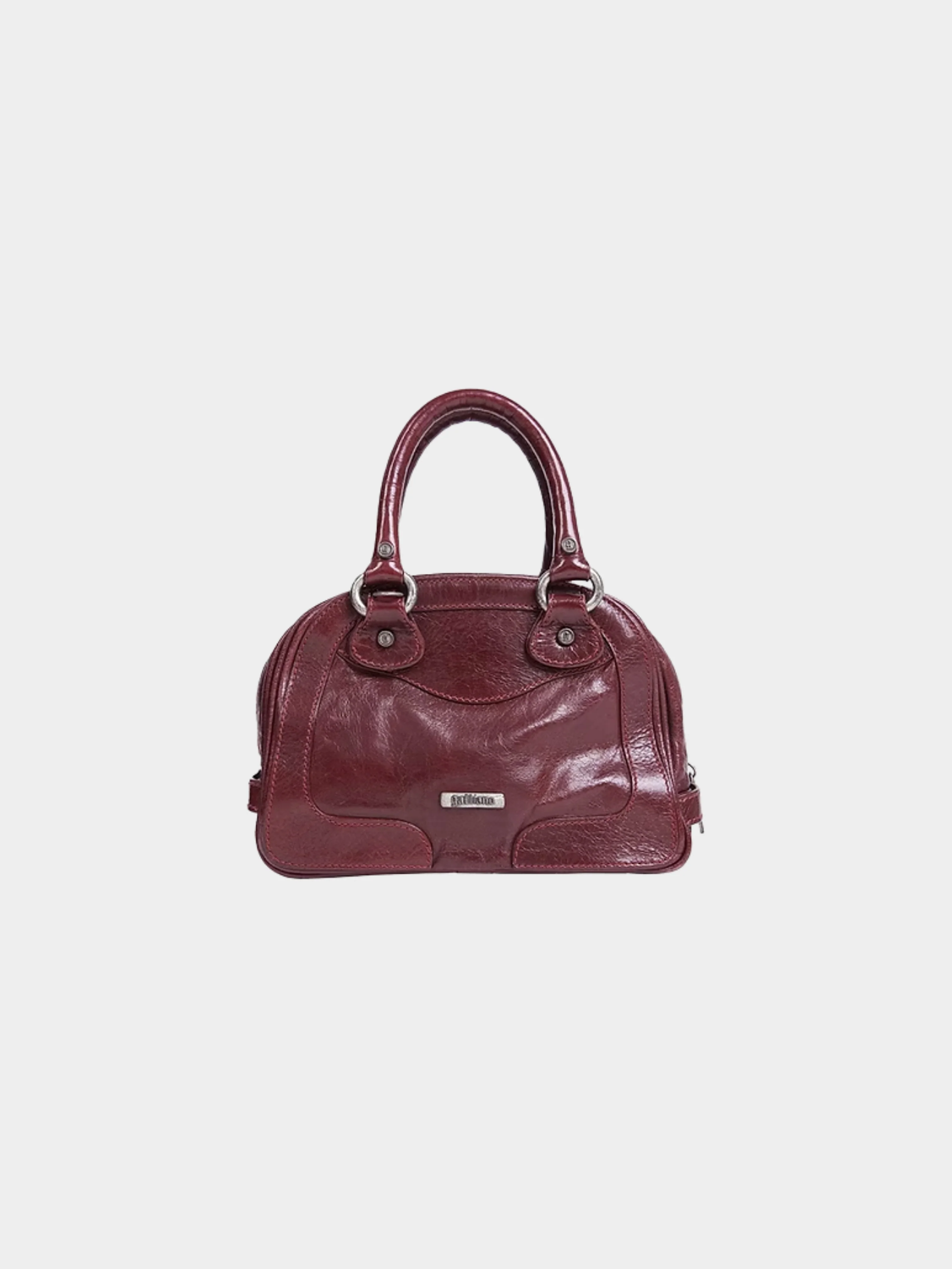 John Galliano 1990s Burgundy Mini Leather Bag - Image 2