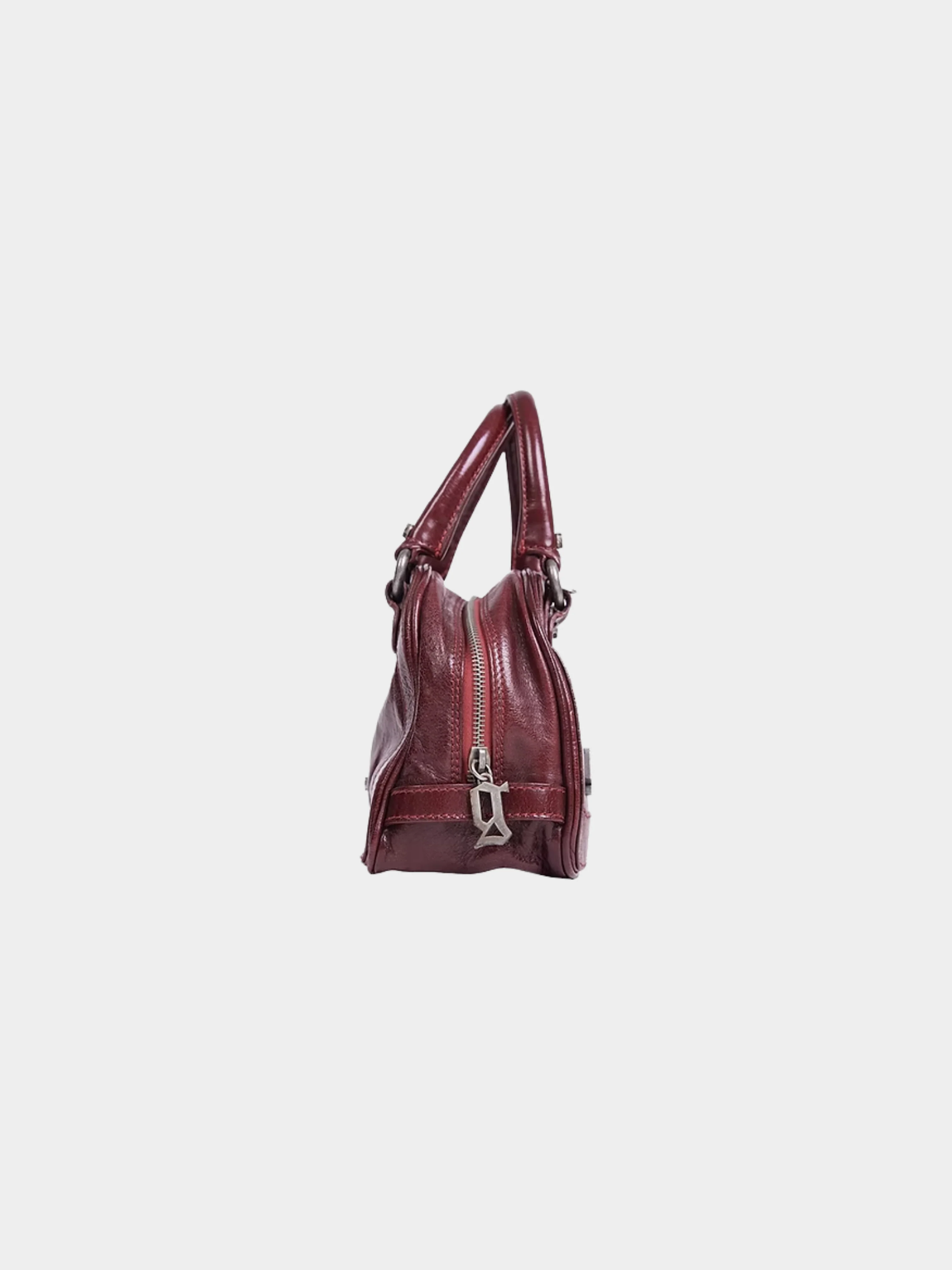 John Galliano 1990s Burgundy Mini Leather Bag - Image 3