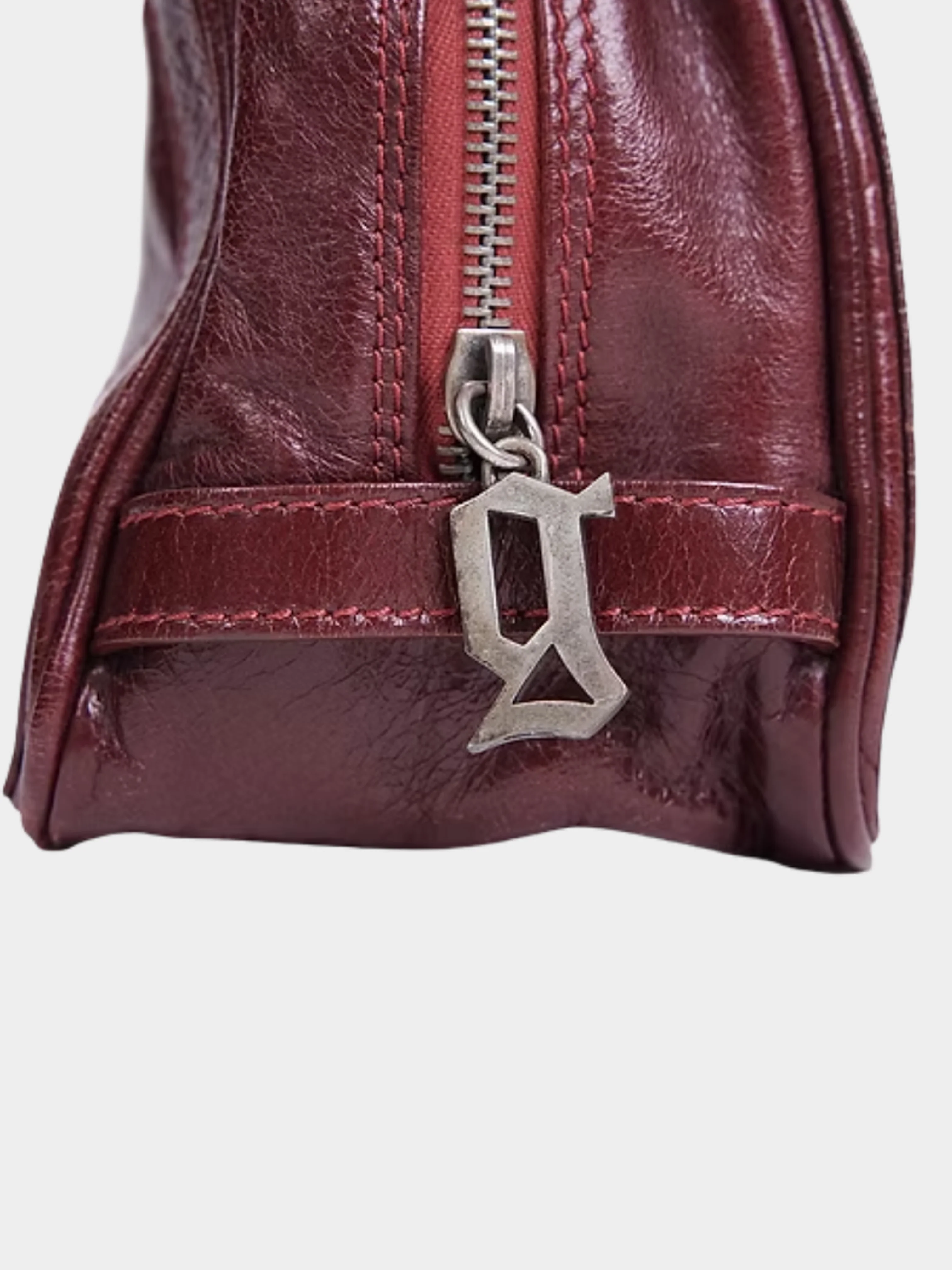 John Galliano 1990s Burgundy Mini Leather Bag - Image 4