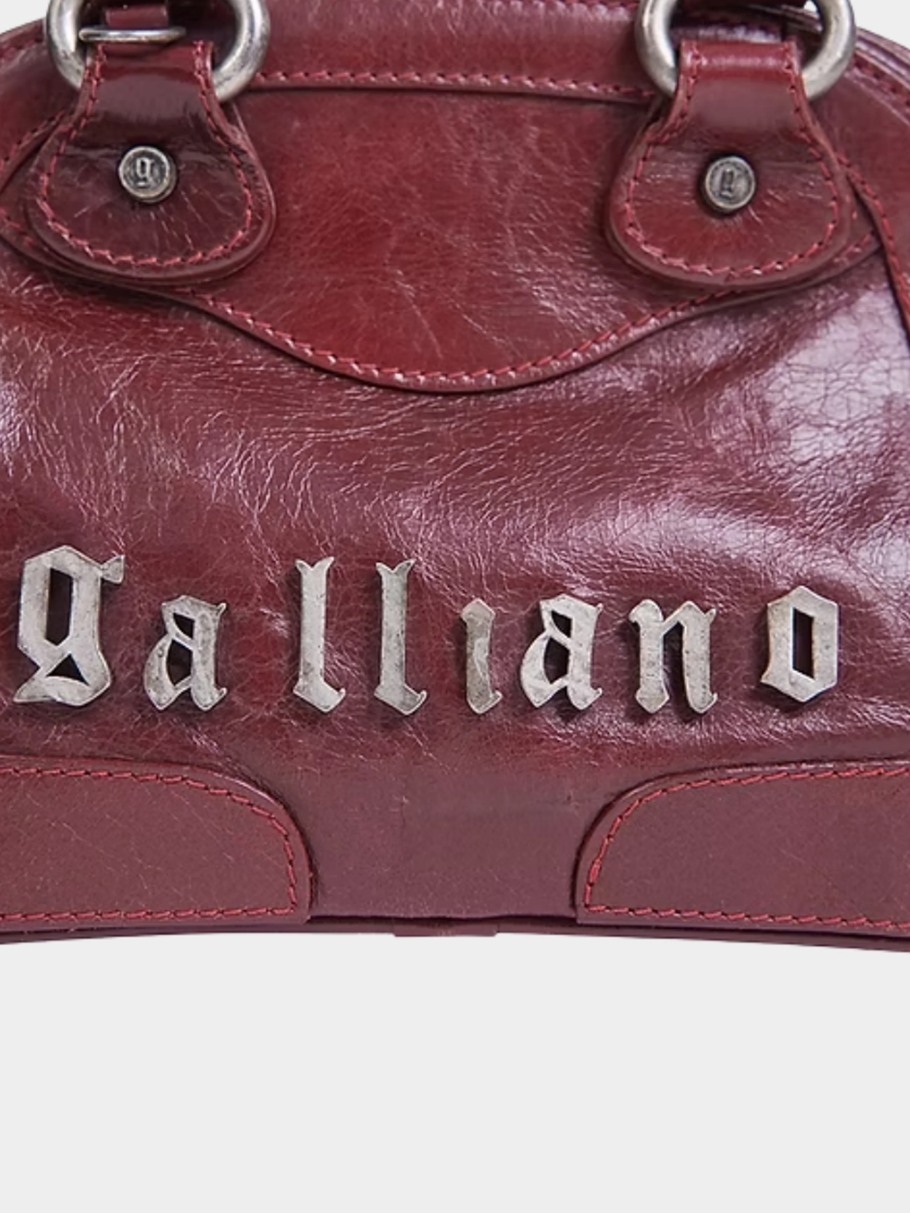 John Galliano 1990s Burgundy Mini Leather Bag - Image 5