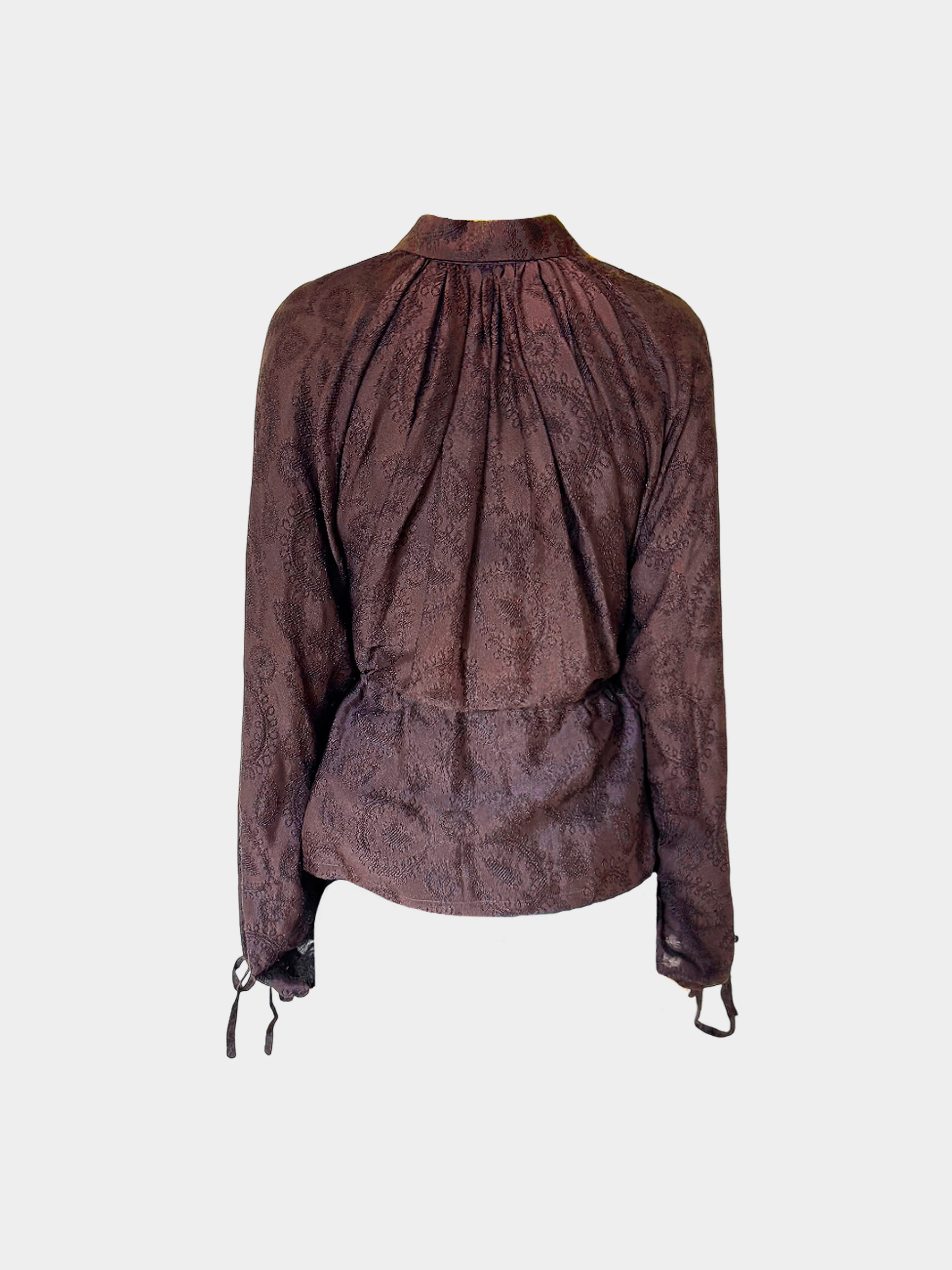 John Galliano 1995 Brown Viscose Indian-inspired Boteh Embroidered Blouse - Image 2