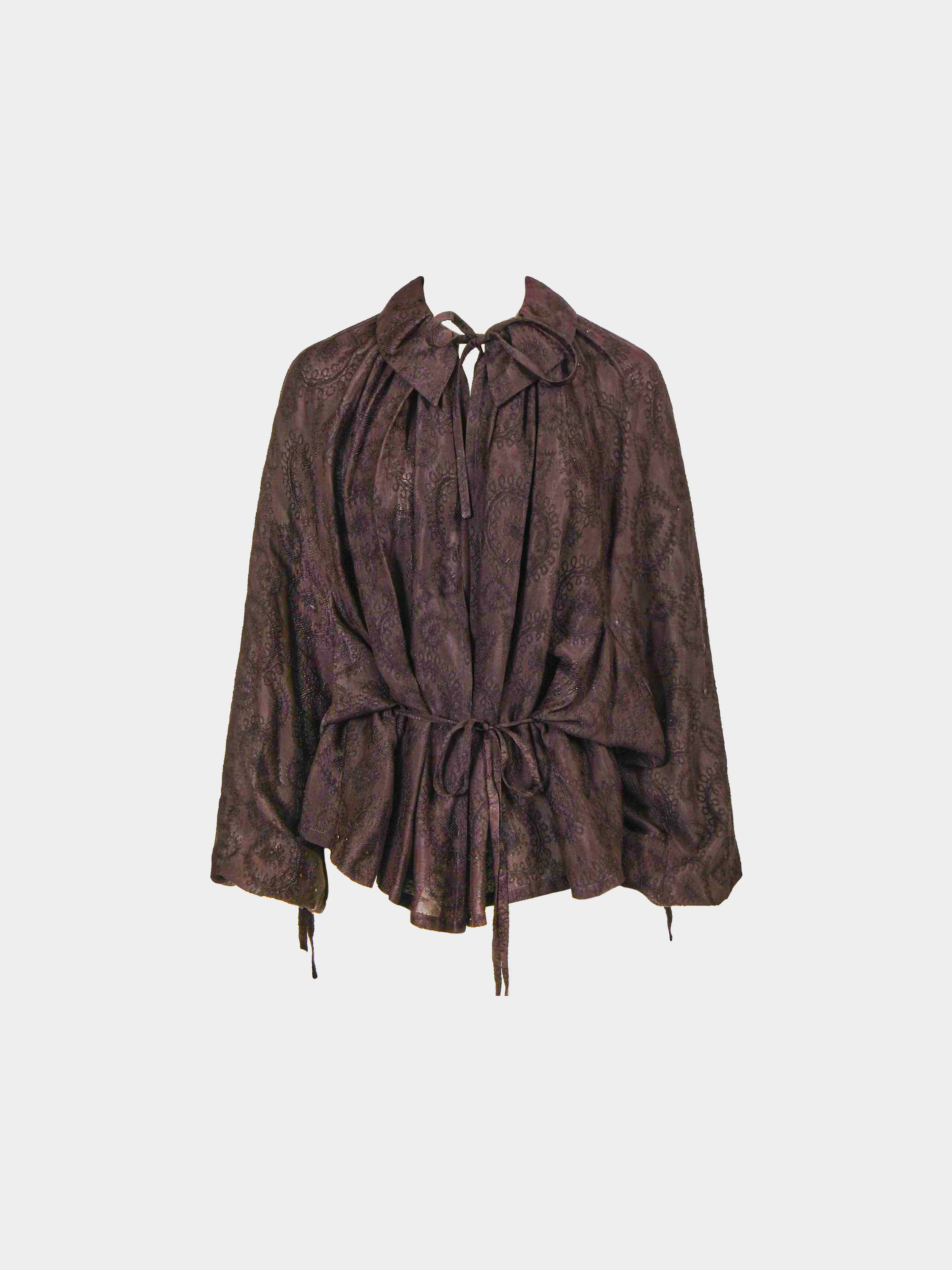 John Galliano 1995 Brown Viscose Indian-inspired Boteh Embroidered Blouse - Image 3
