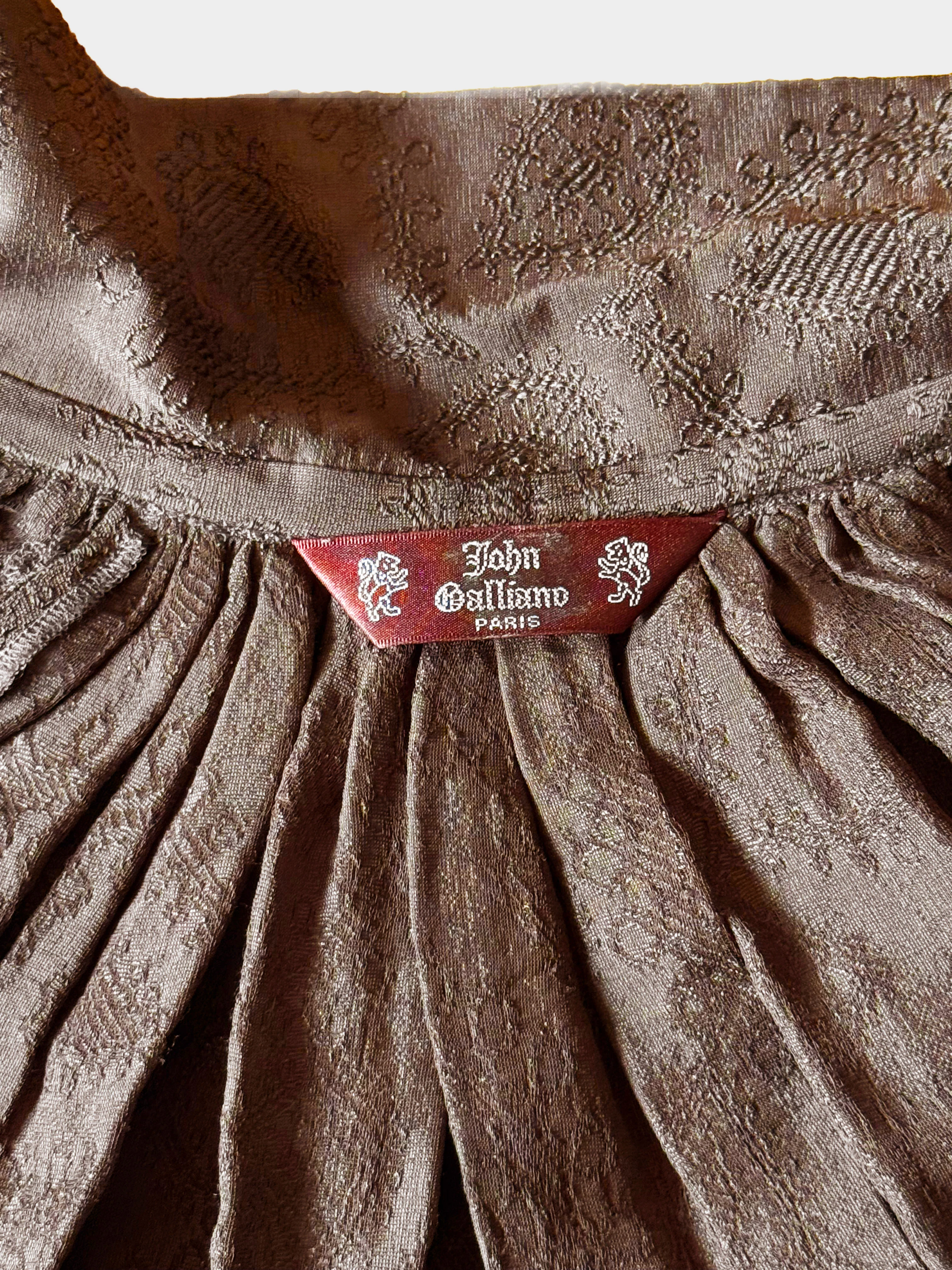 John Galliano 1995 Brown Viscose Indian-inspired Boteh Embroidered Blouse - Image 4