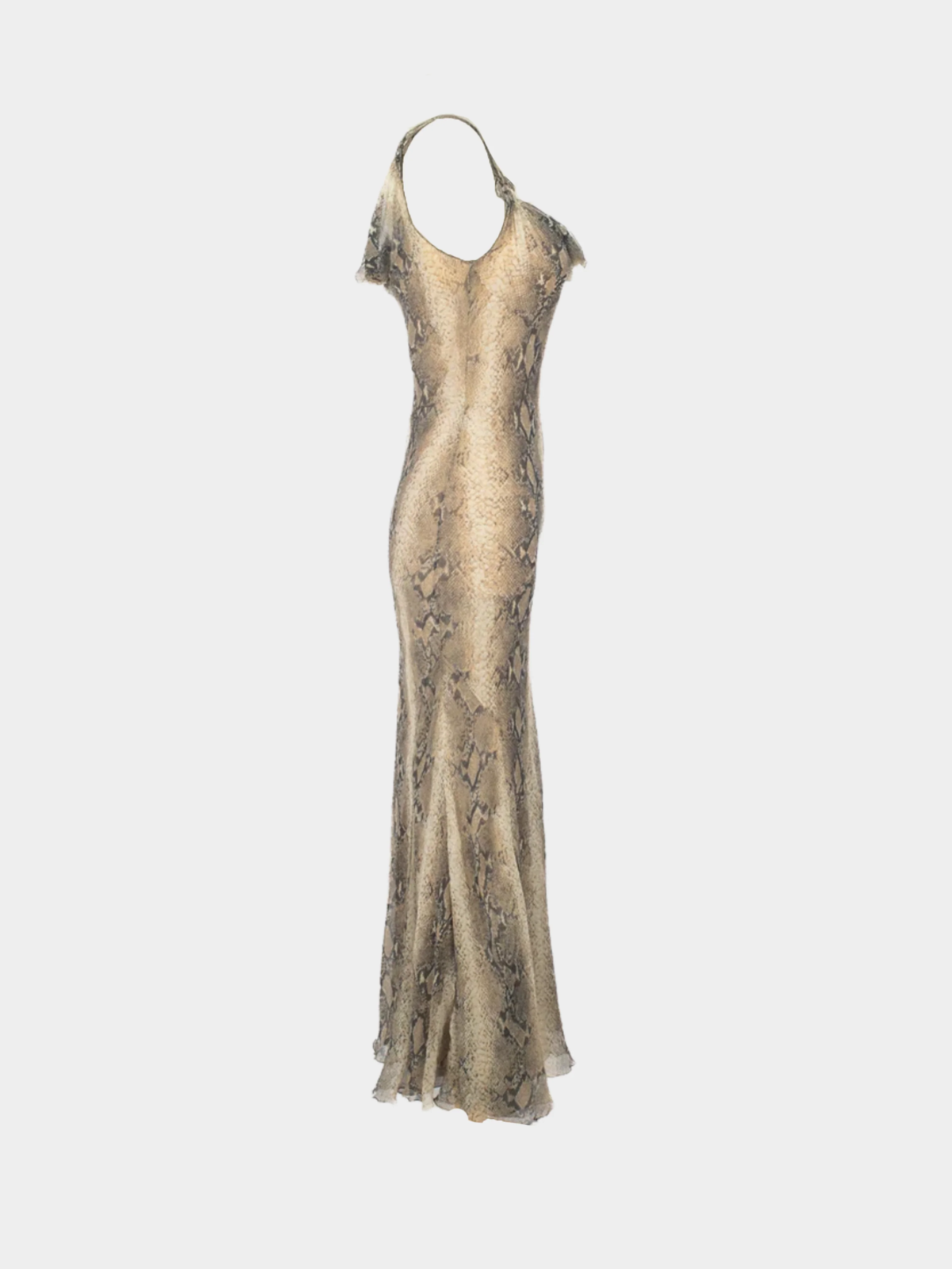 John Galliano 2000s Brown Python Printed Silk Maxi Dress - Image 3
