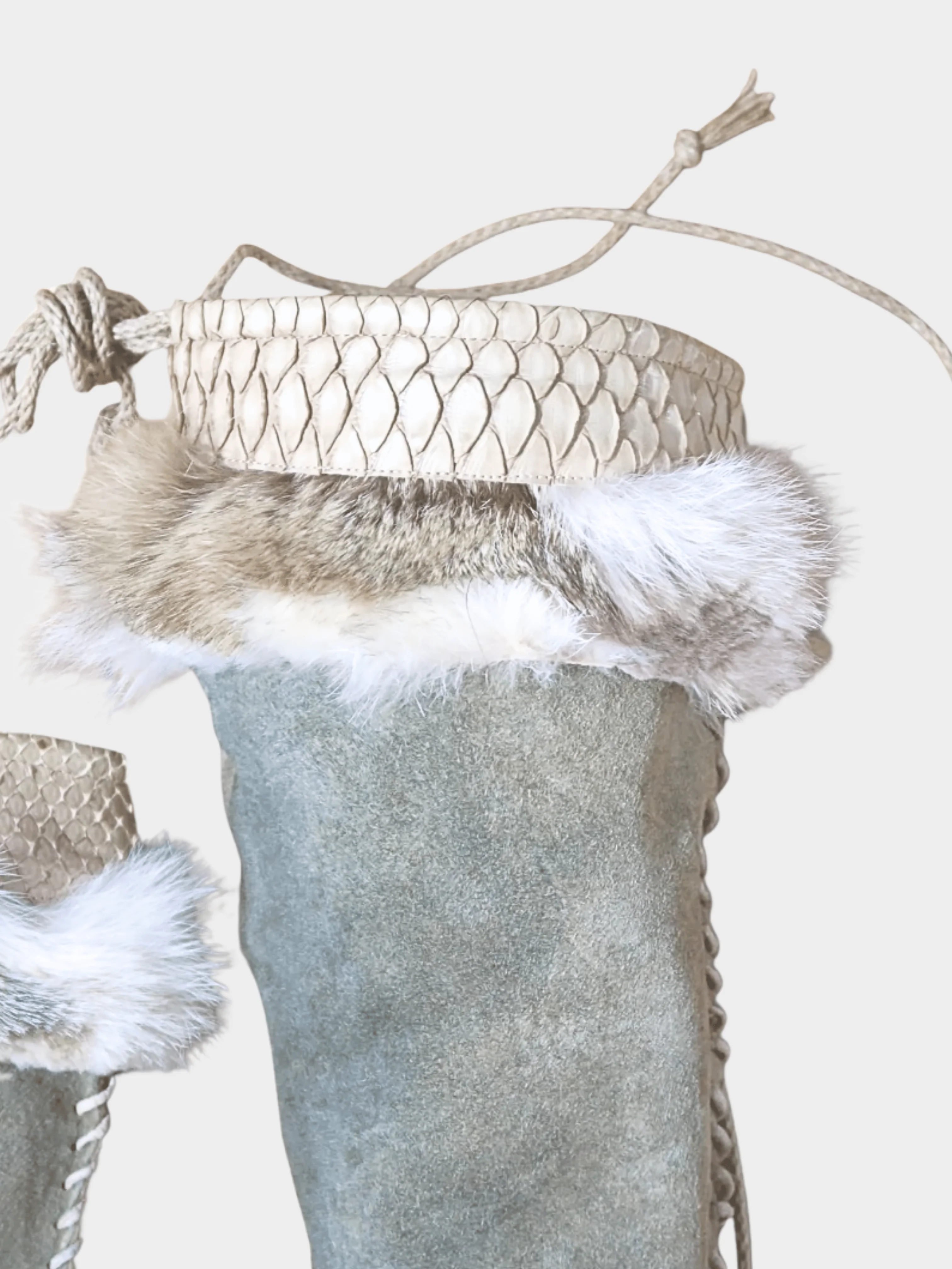 John Galliano 2000s Grey Suede Fur Python Boots - Image 5