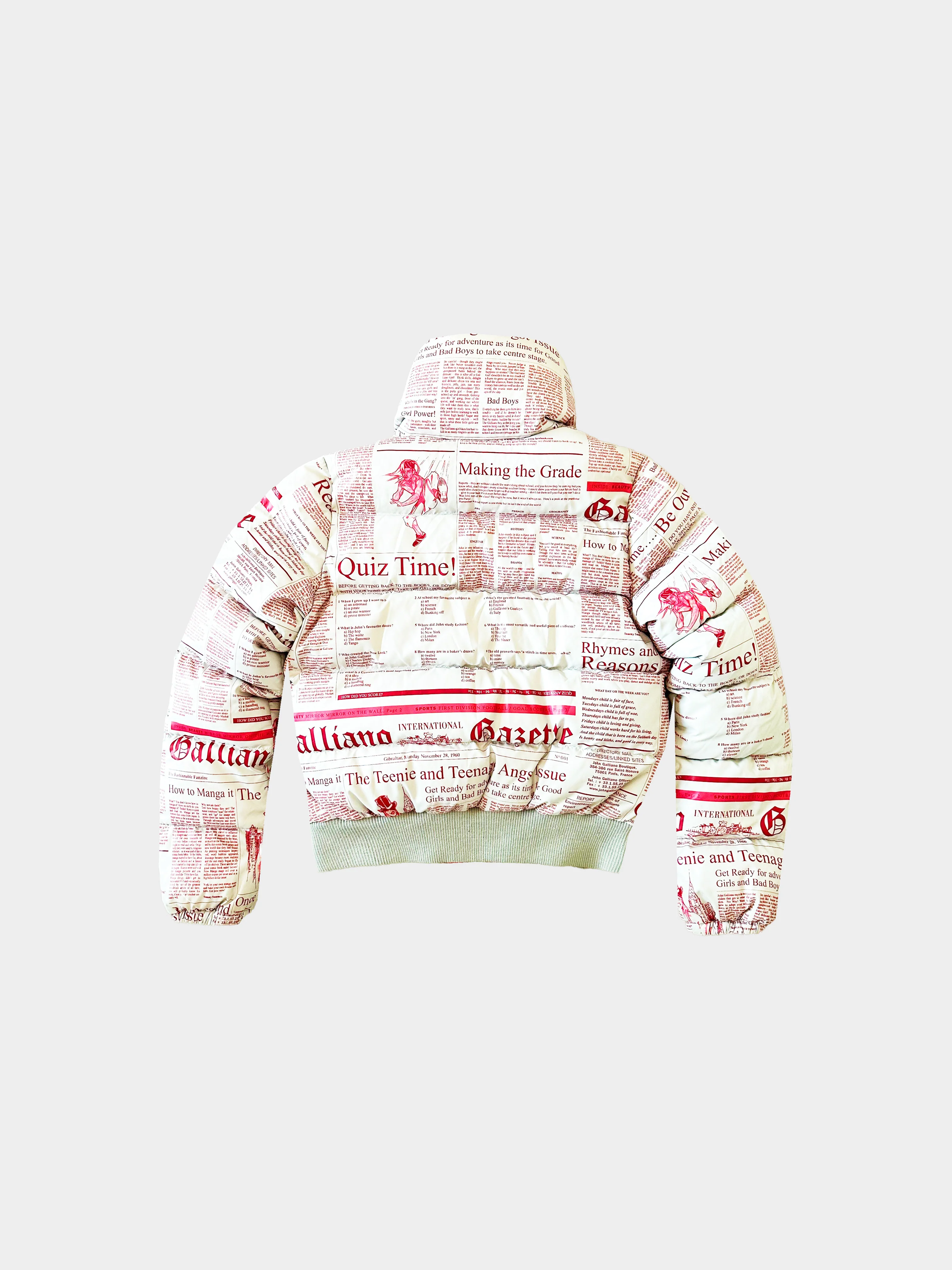 John Galliano 2000s Iconic Newspaper Print Puffer Jacket - Image 2