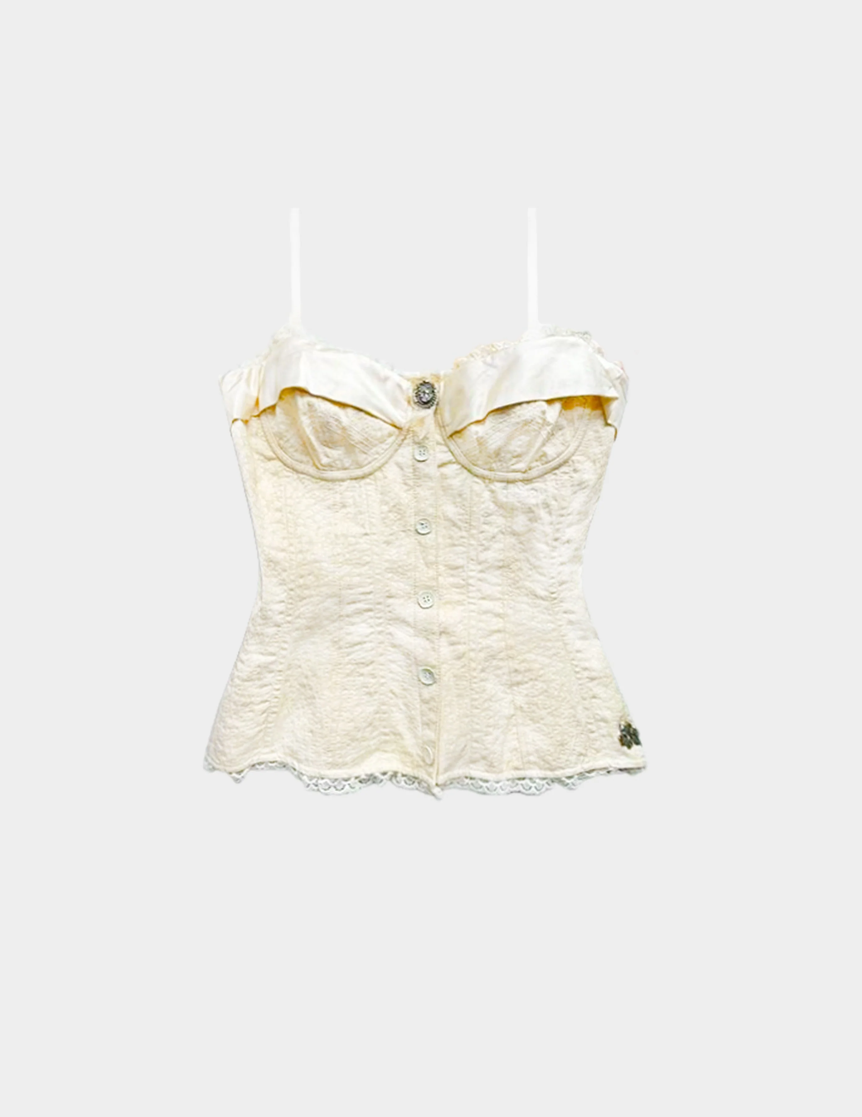 John Galliano 2000s Rare Beige Bustier with Silk and Lace Trim