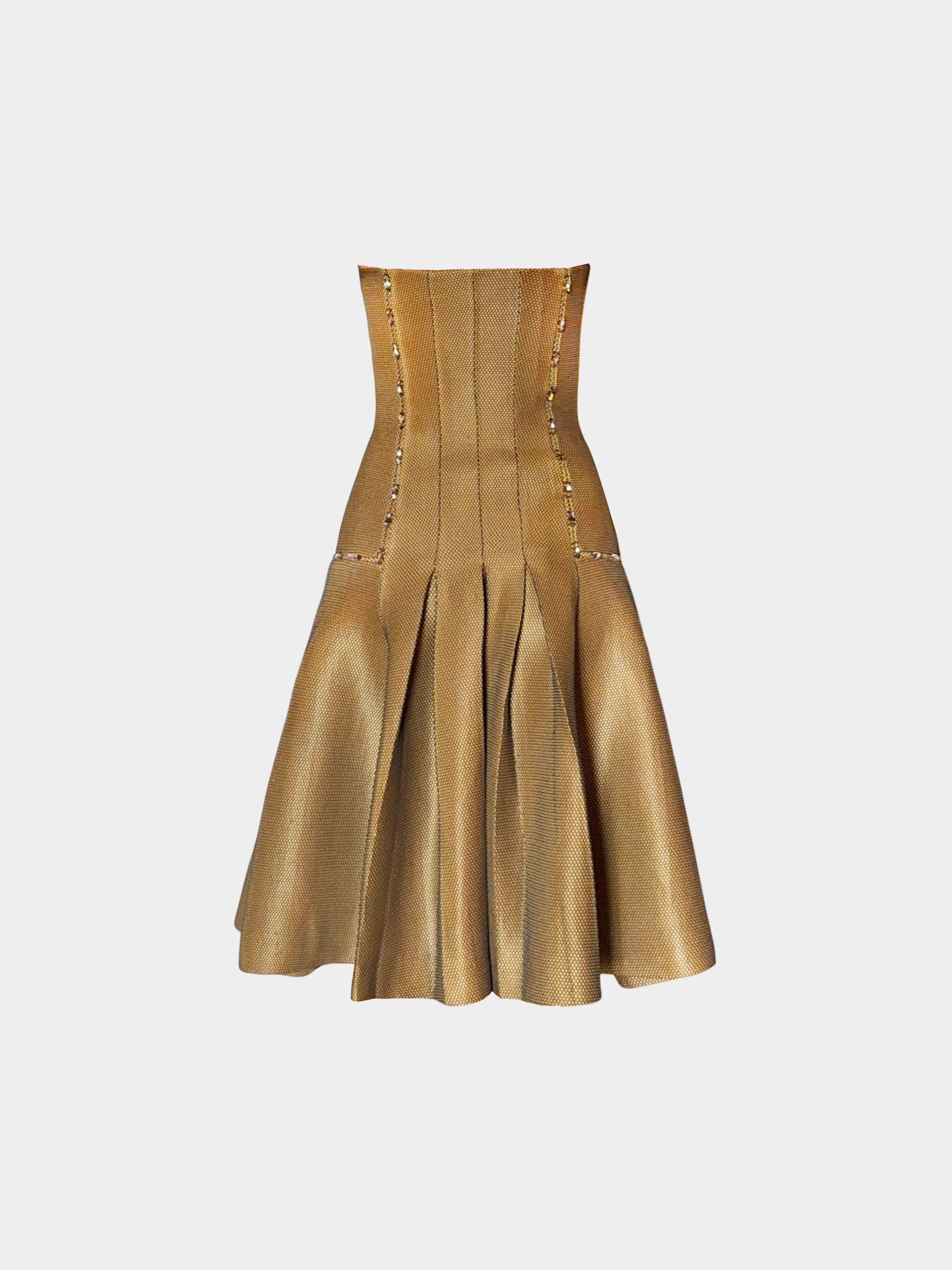 John Galliano 2010 Brown Neoprene Mesh Dress with Rhinestones - Image 2