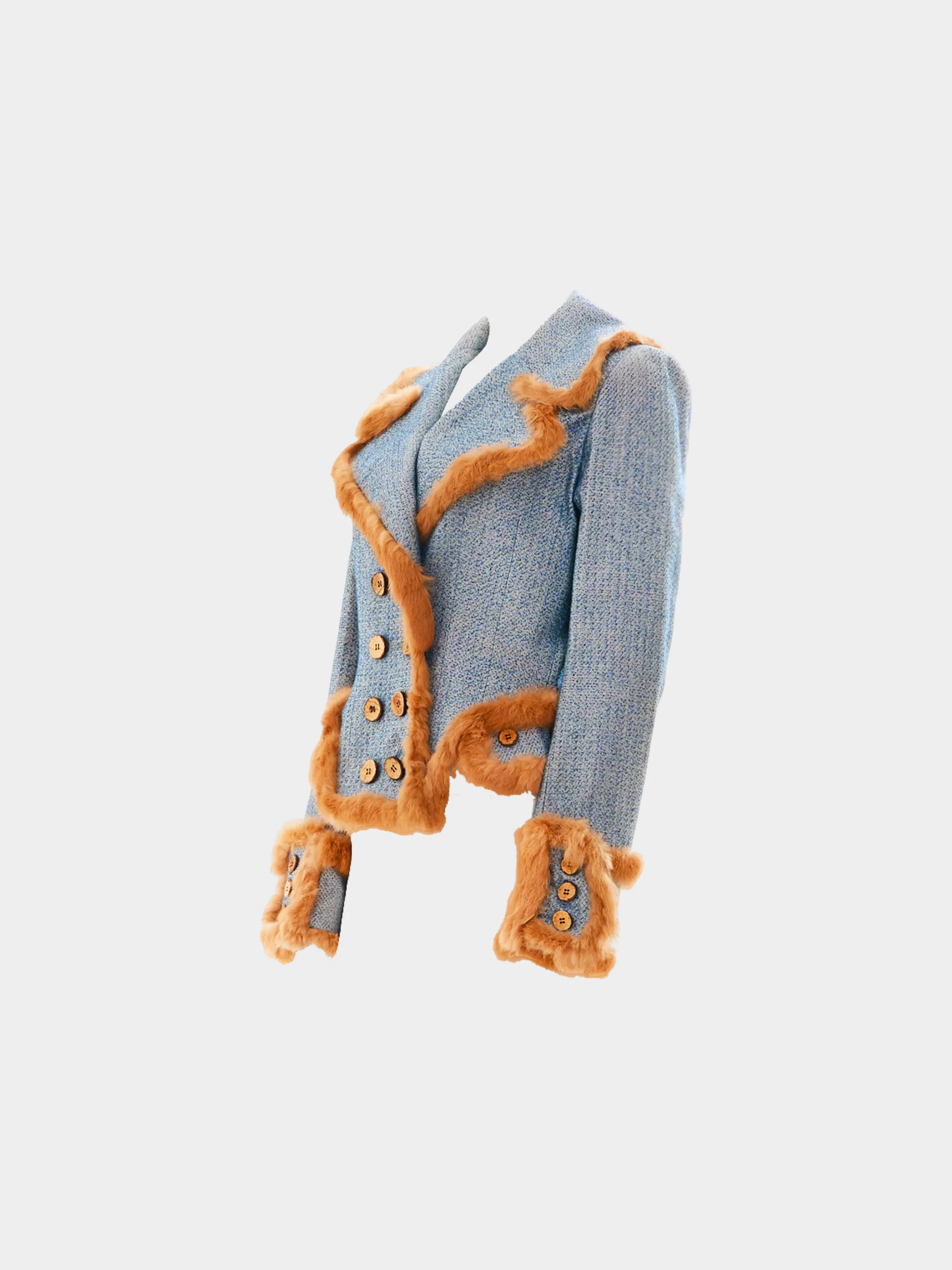 John Galliano FW 2000 Blue Double Breasted Jacket with Fur Trim - Image 3