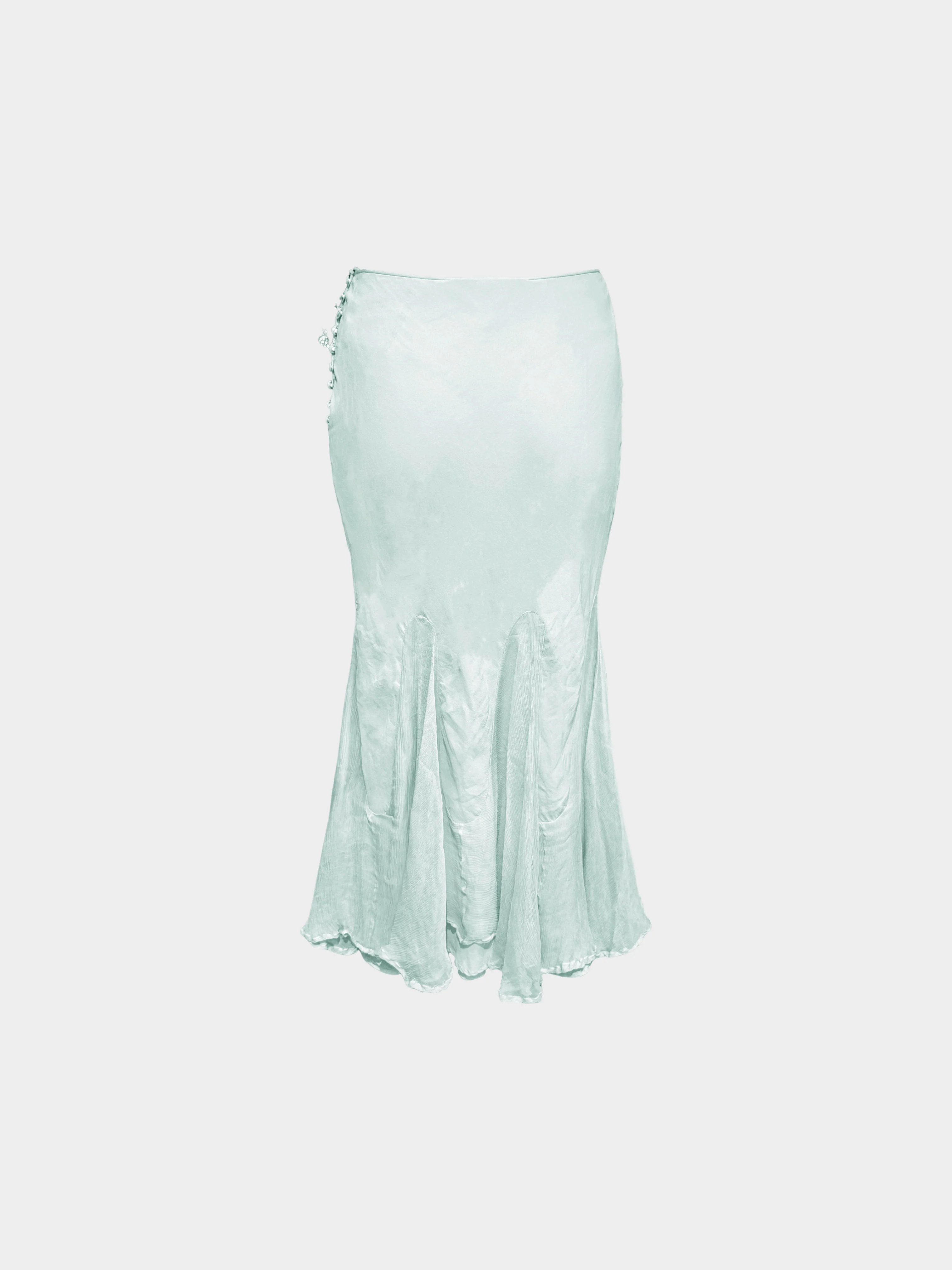 John Galliano Late 1990s Blue Silk Flared Mermaid Long Skirt - Image 2