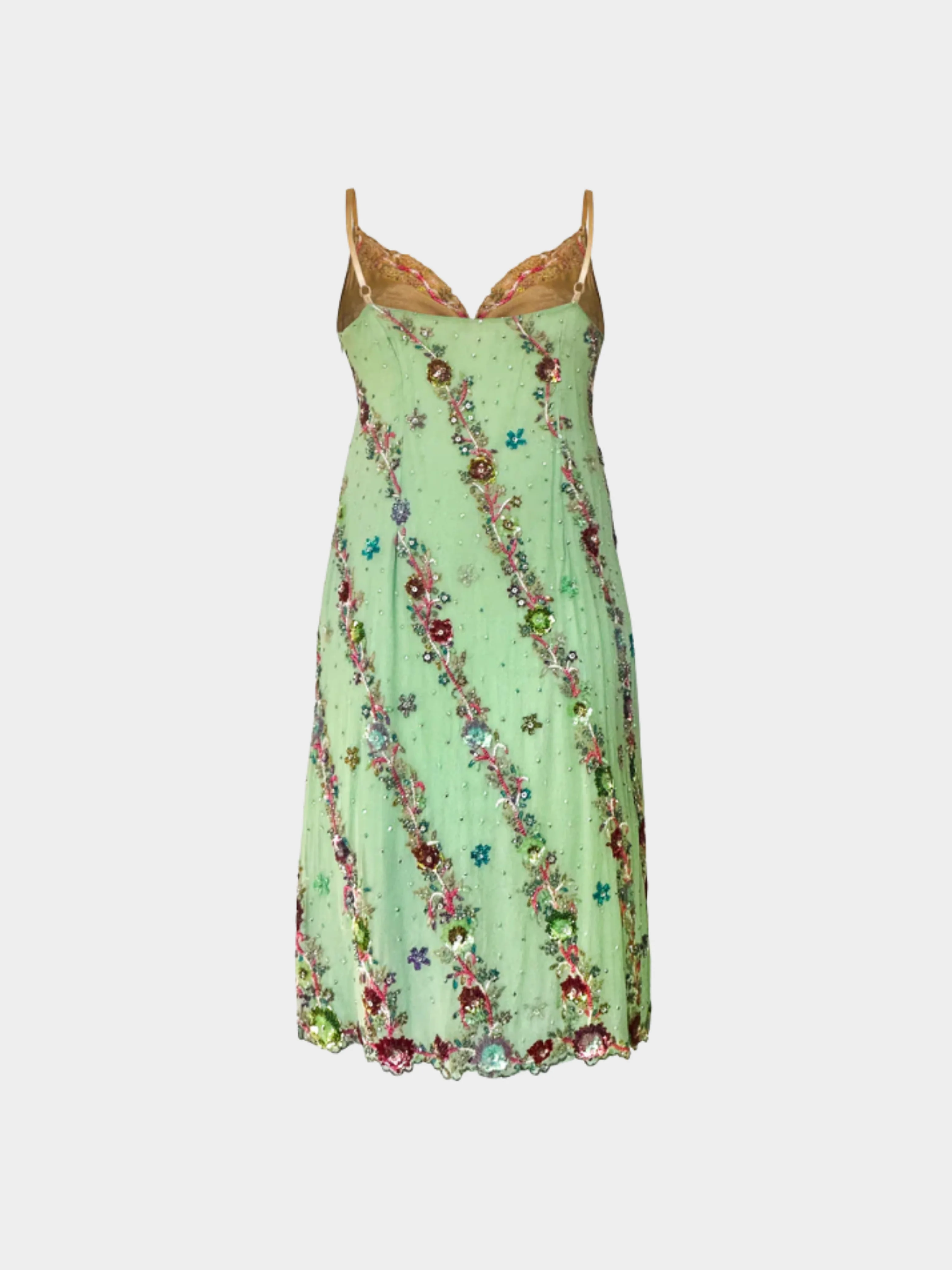 John Galliano SS 2005 Green Floral Embroidered Dress - Image 2