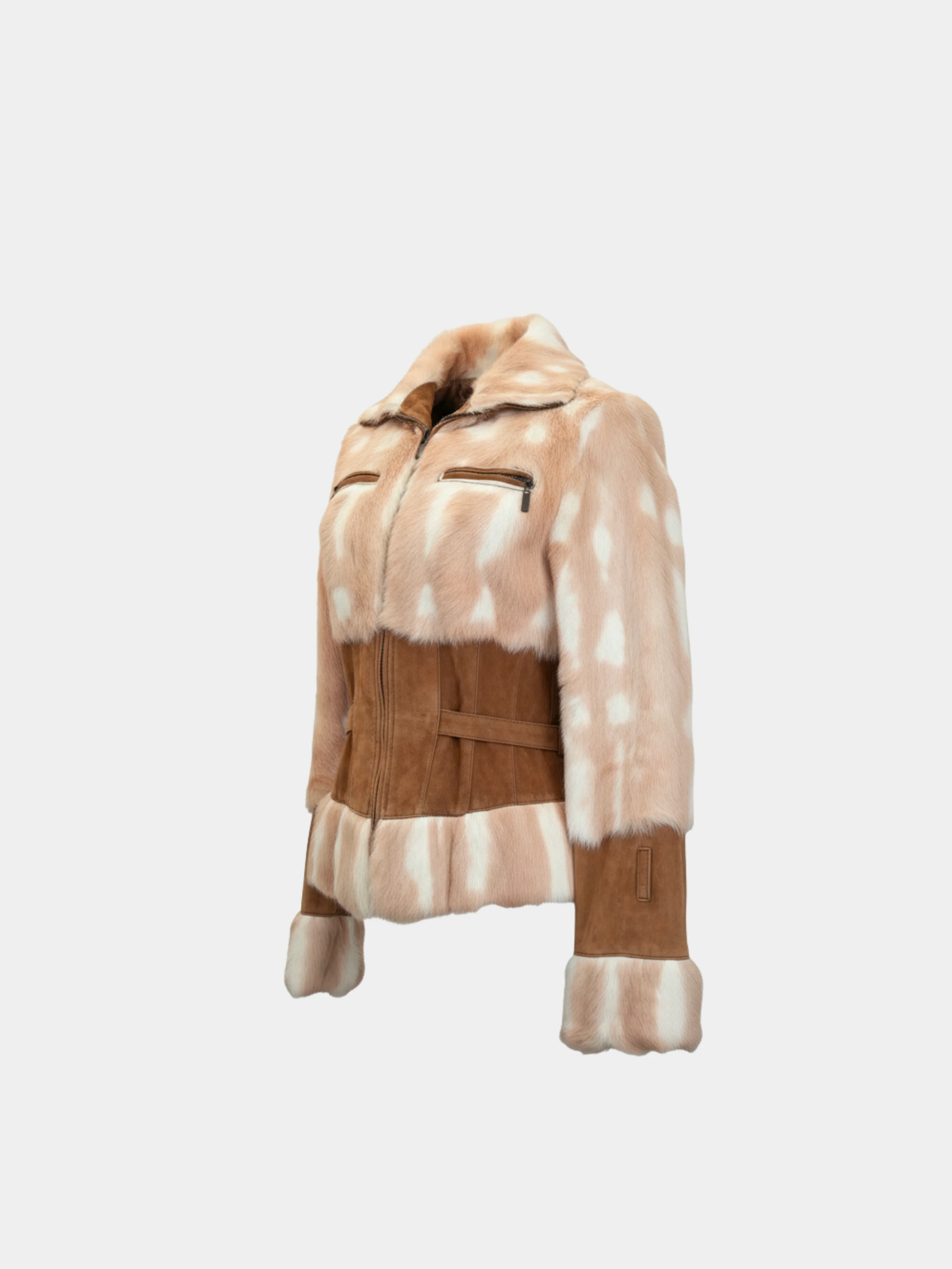Just Cavalli 2000s Brown Suede Fur-Trim Jacket - Image 3