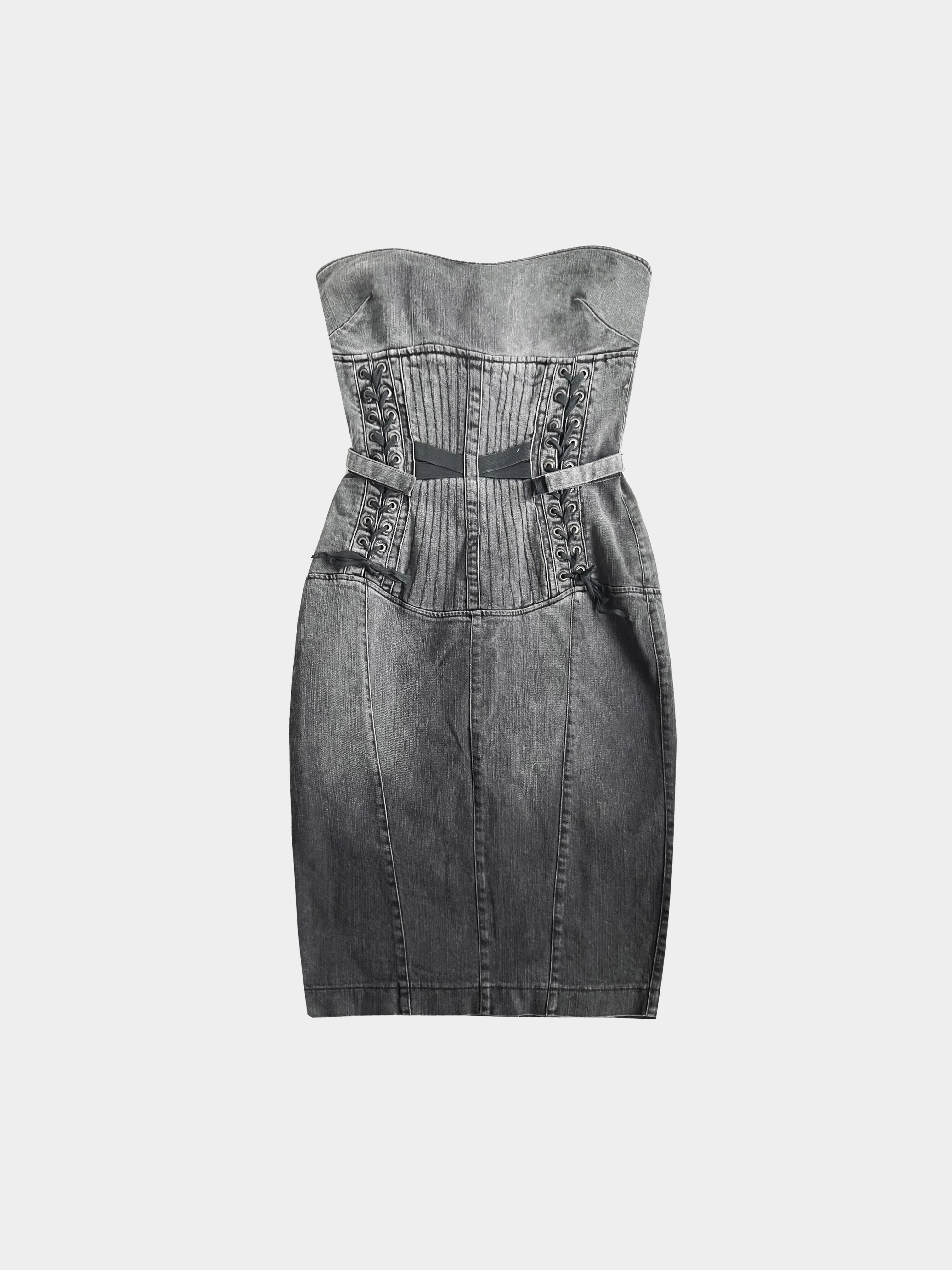 Roberto Cavalli Just Cavalli 2000s Grey Denim Bustier Dress