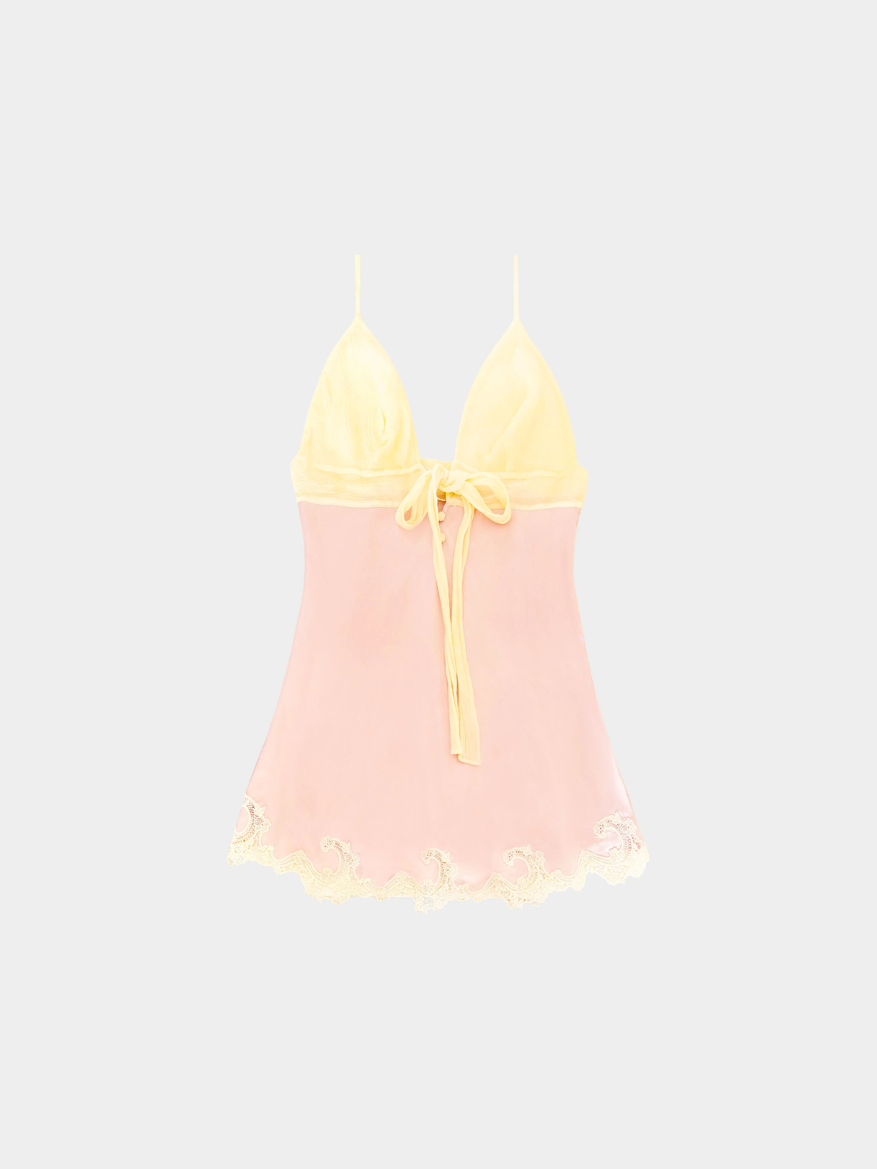 La Perla 2000s Pink and Yellow Silk Satin Lace Mini Dress/Top