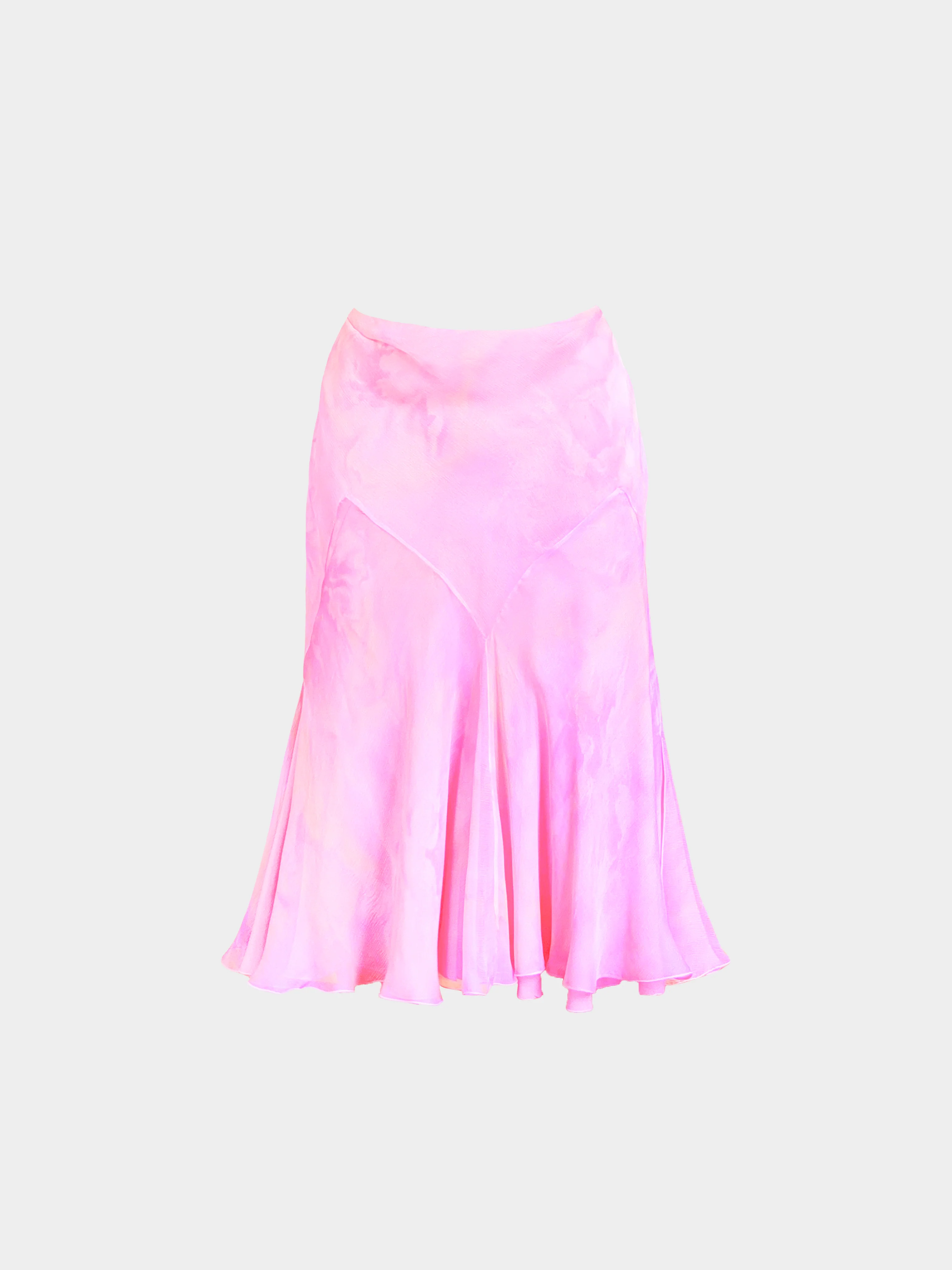 La Perla 2000s Pink Silk Tie-Dye Midi Skirt