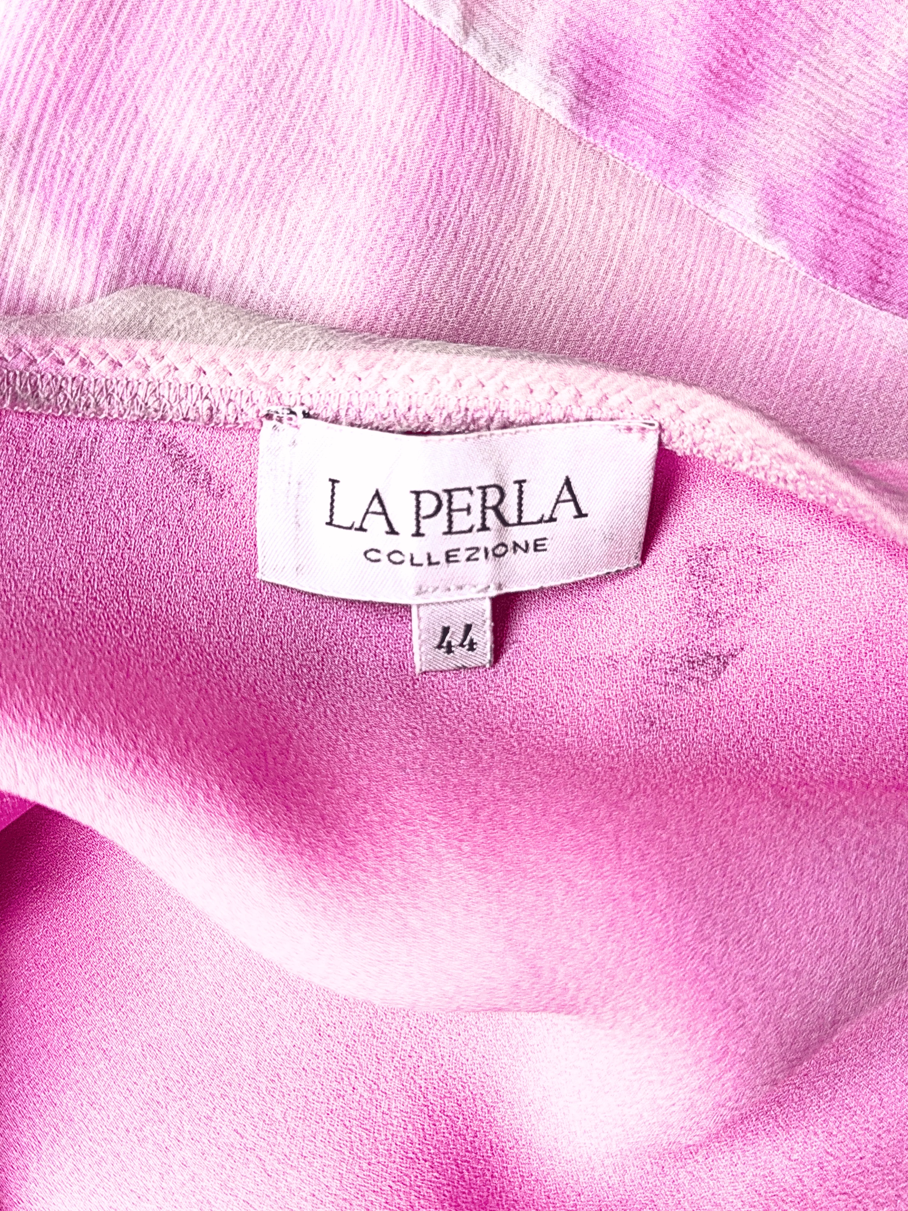 La Perla 2000s Pink Silk Tie-Dye Midi Skirt - Image 3