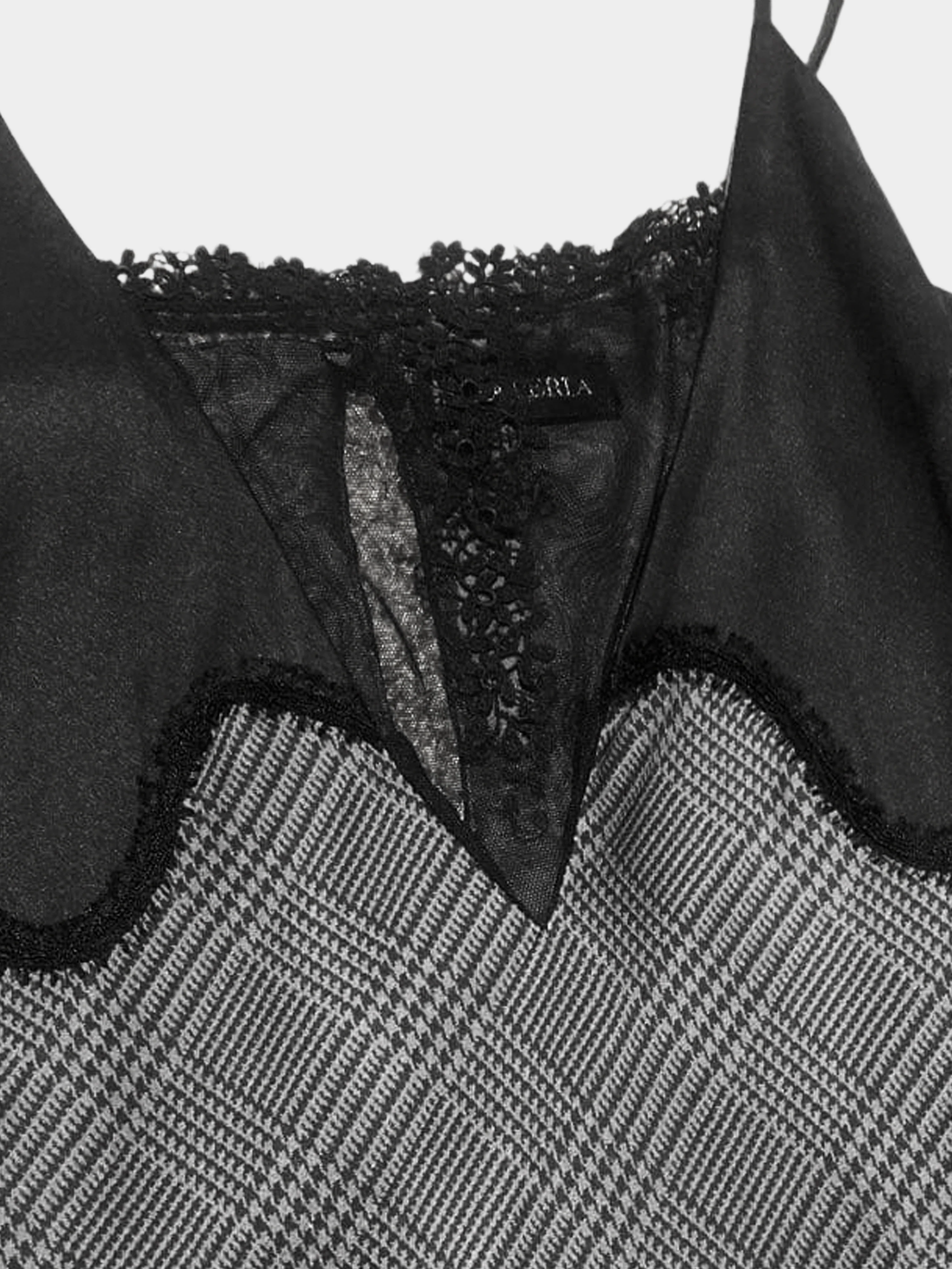 La Perla 2000s Rare Black and Grey Check Pattern and Lace Cami Top - Image 3
