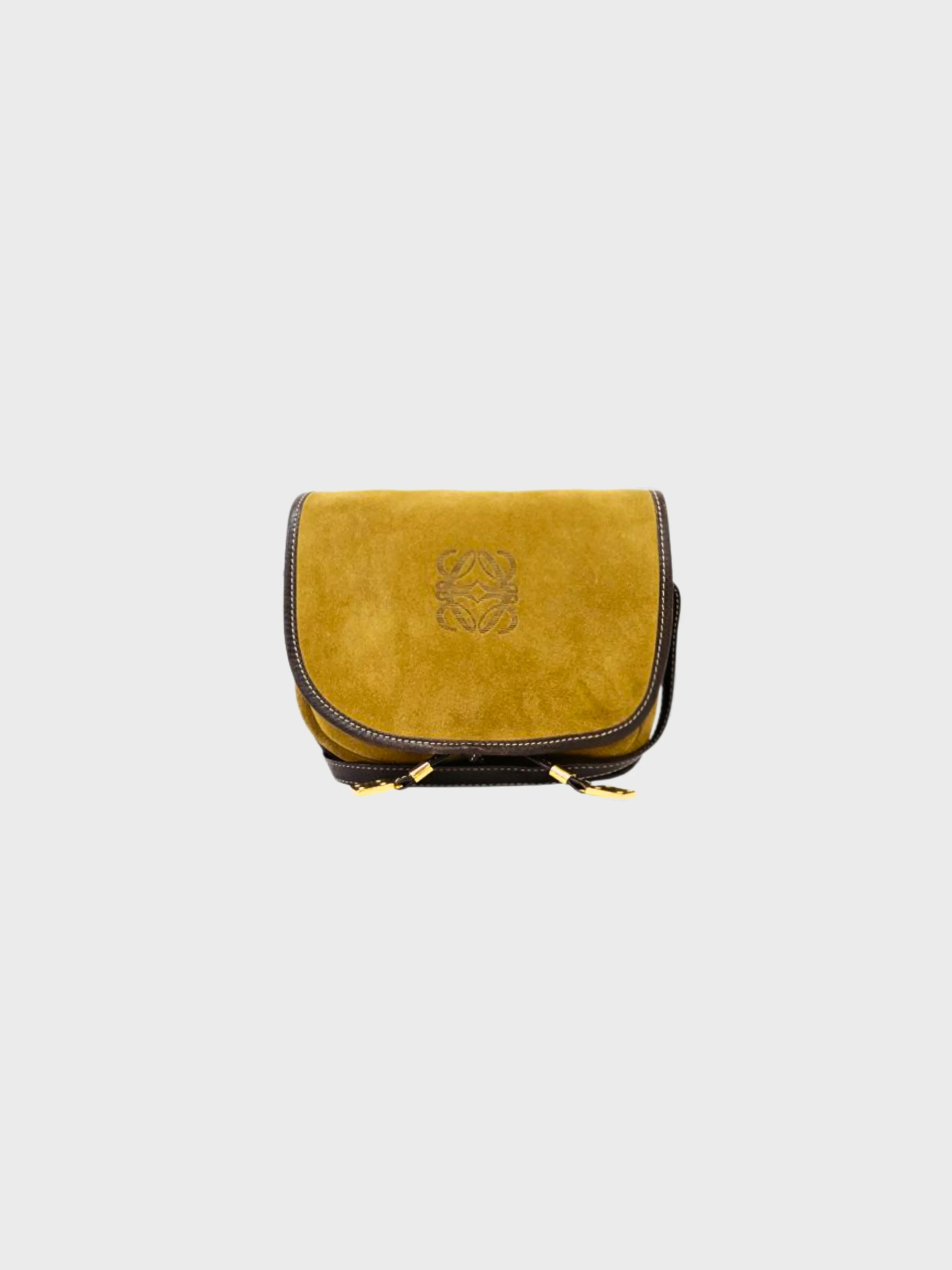Loewe 2000s Beige Brown Anagram Suede Shoulder Bag
