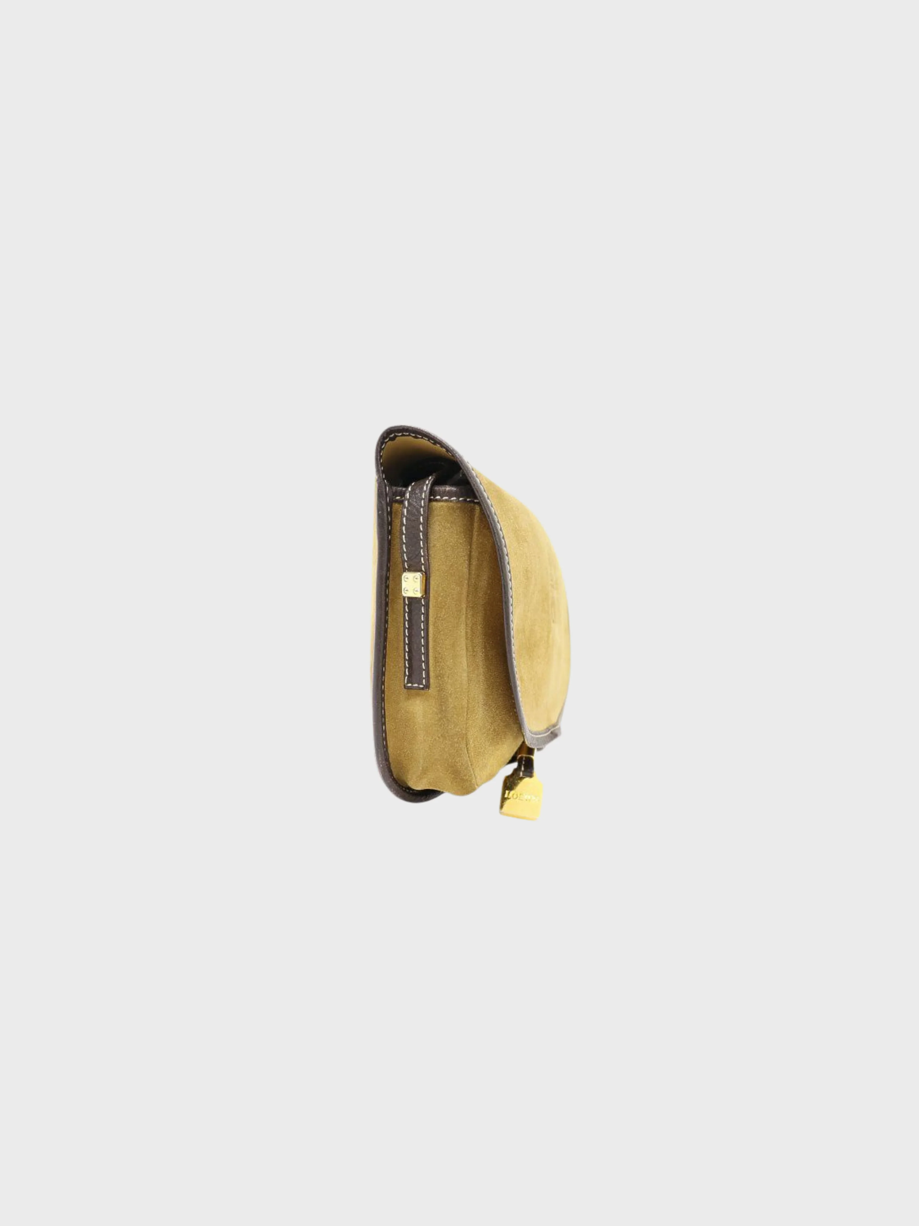 Loewe 2000s Beige Brown Anagram Suede Shoulder Bag - Image 4