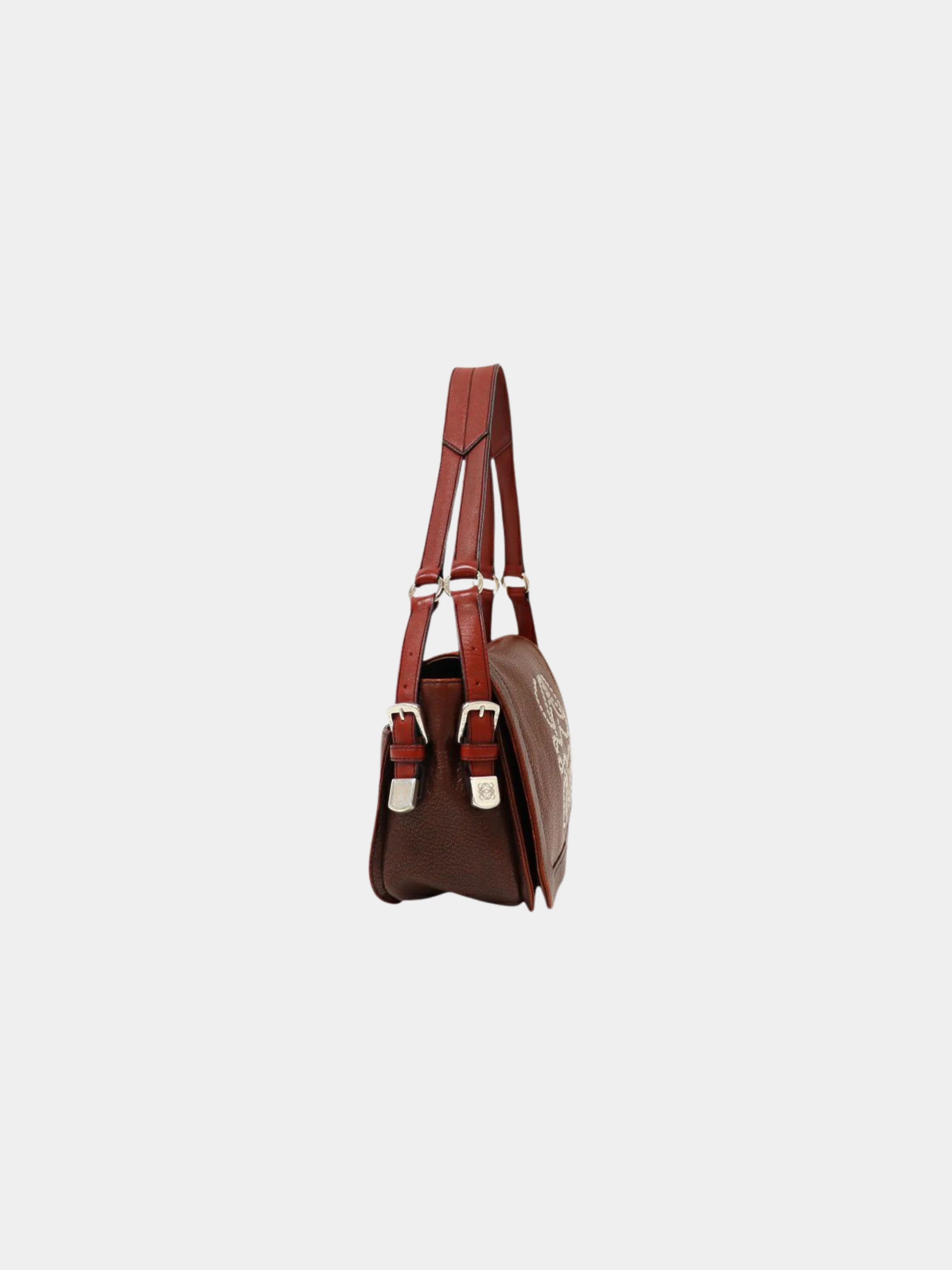 Loewe 2000s Bordeaux Leather Anagram Studs One-Shoulder Bag - Image 3