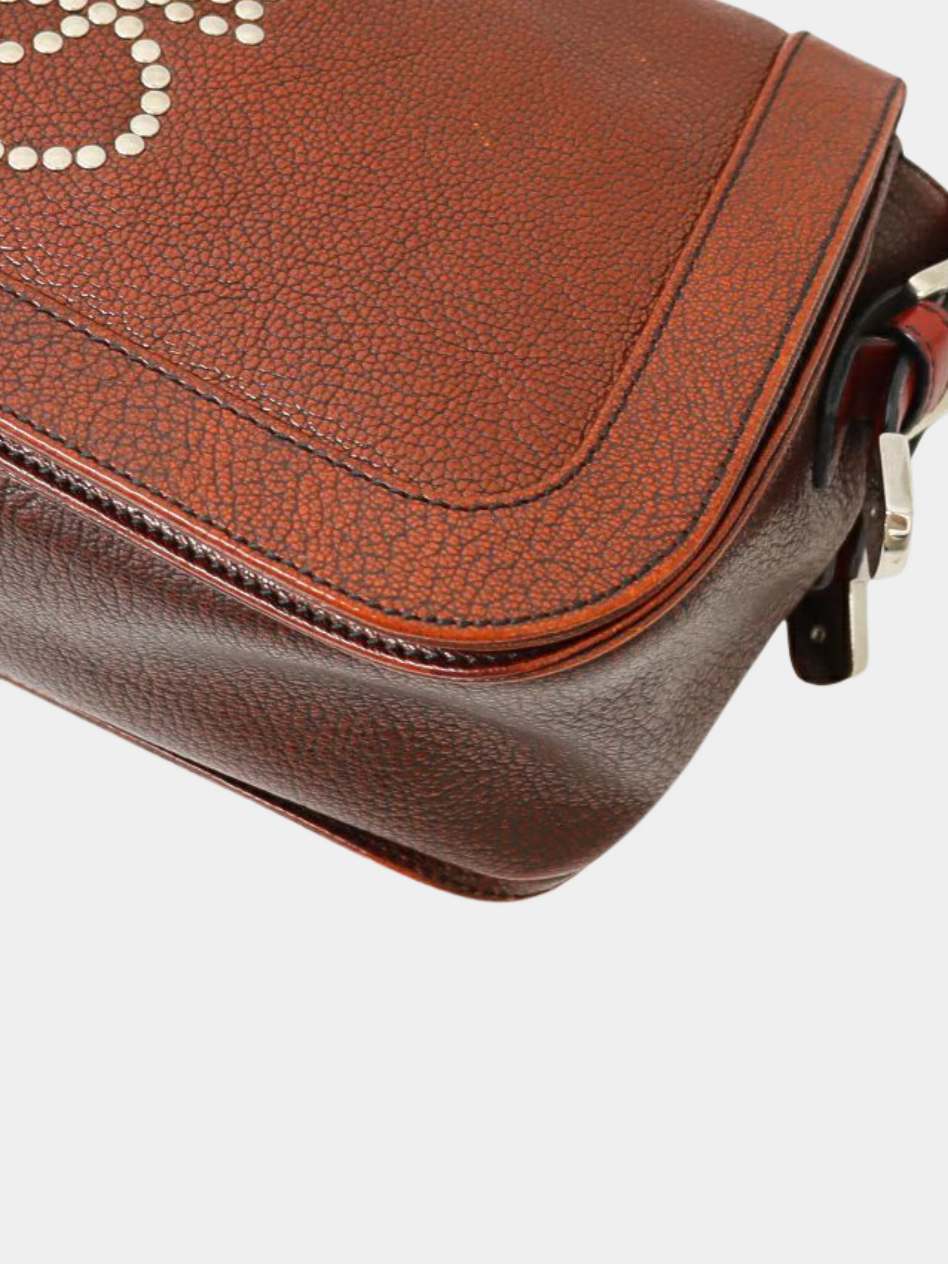 Loewe 2000s Bordeaux Leather Anagram Studs One-Shoulder Bag - Image 4