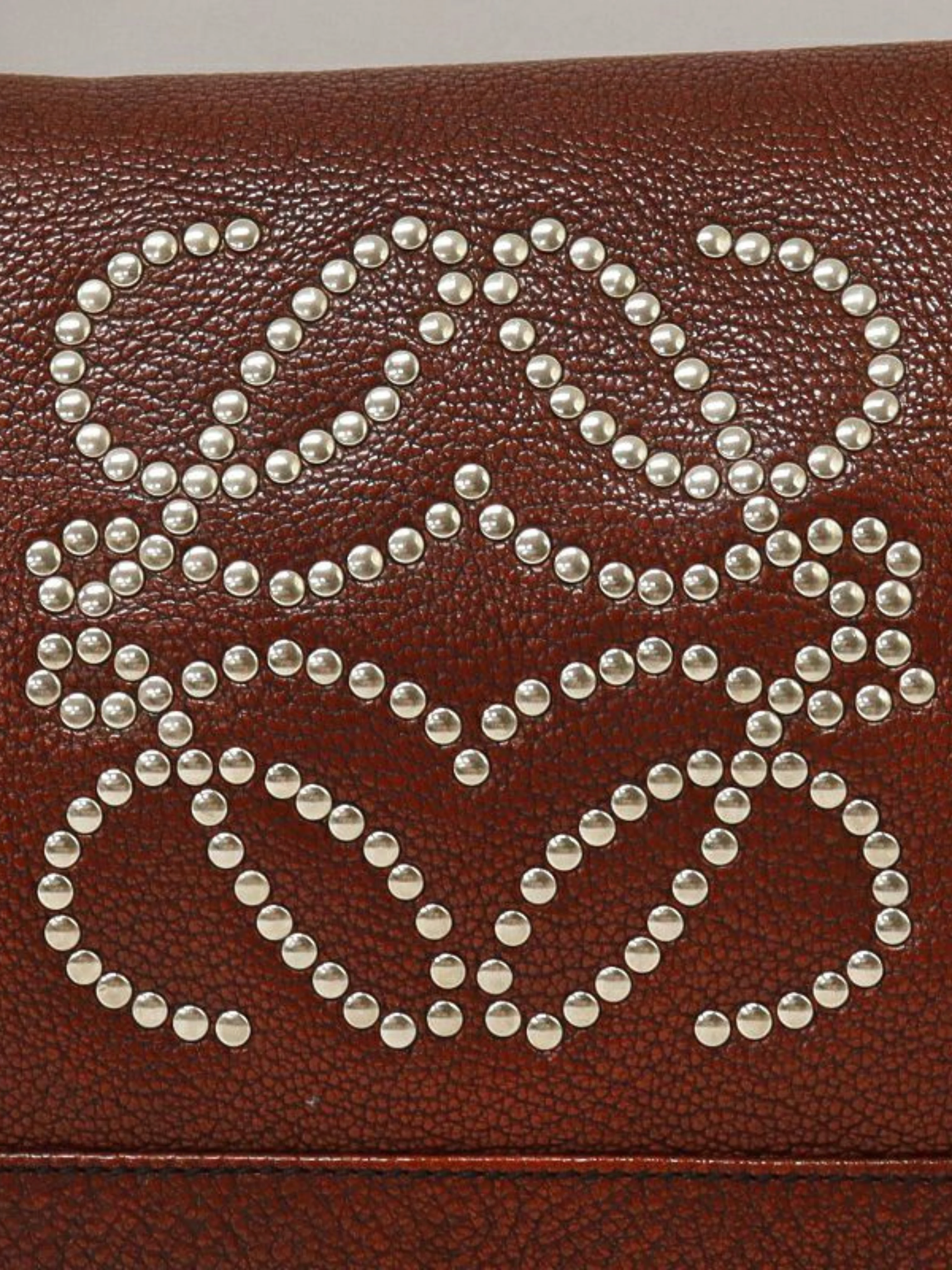 Loewe 2000s Bordeaux Leather Anagram Studs One-Shoulder Bag - Image 6